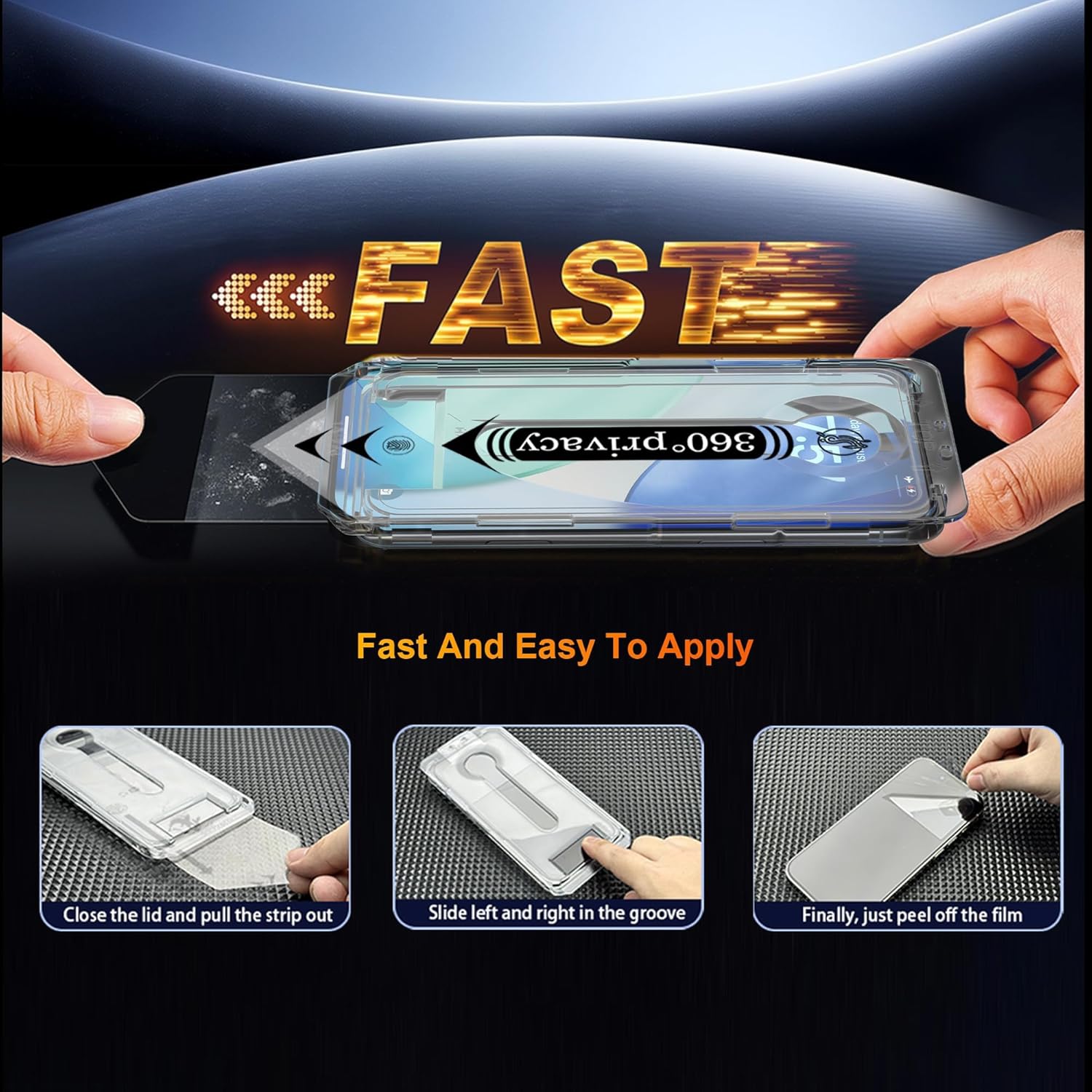 OneFish for iPhone 17 Privacy Screen Protector - 4 Way 360 Anti Spy Tempered Glass, Bubble Free, Easy Installation with Auto Dust-Elimination Case-Friendly 2 Pack - Image 3