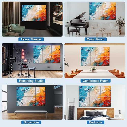 Miniatura 44 de Paquete de 8 paneles acústicos artísticos de espuma a prueba de sonido para paredes, paneles decorativos absorbentes de sonido de 48 x 32 pulgadas