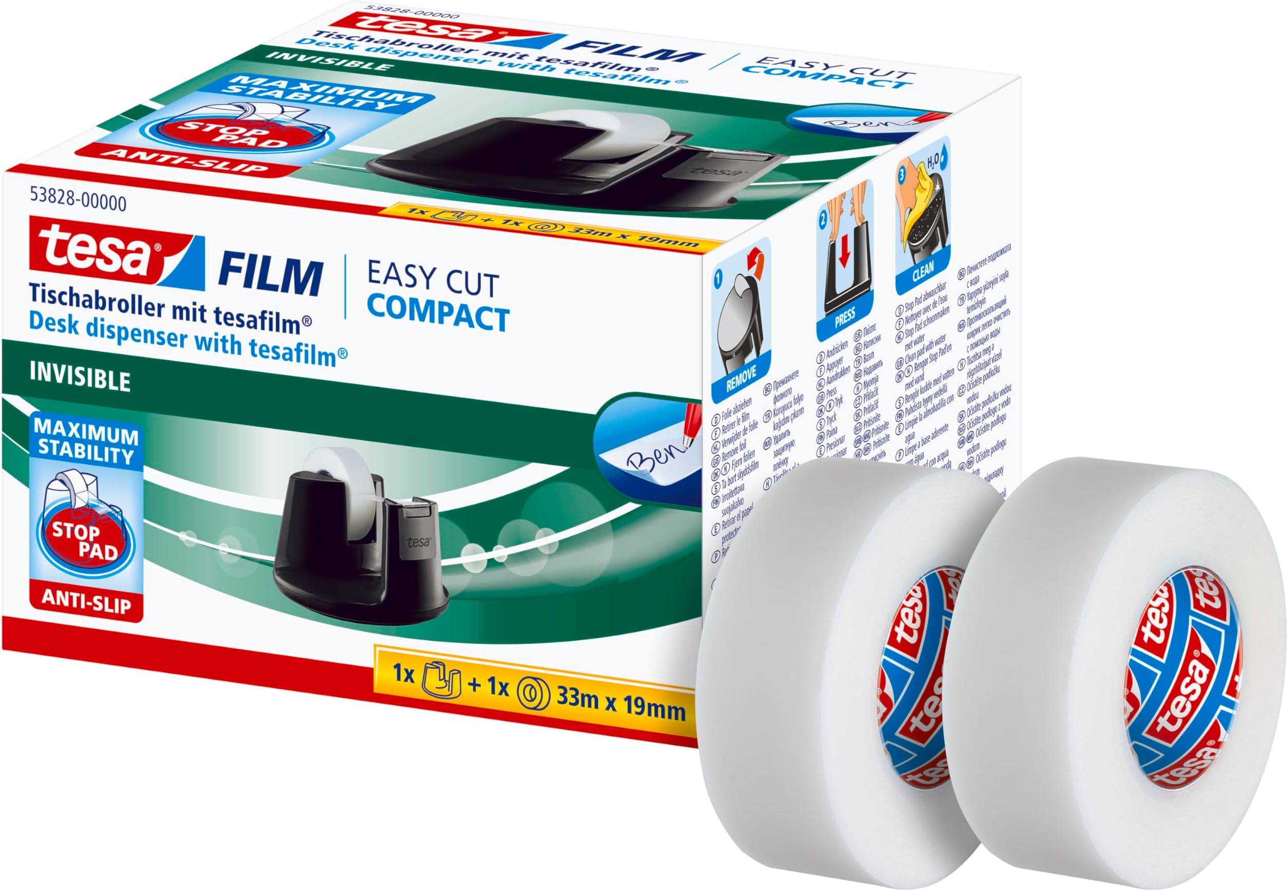 Tesa Easy Cut Compact Promo Value Pack Tesafilm Eco & Clear 2 X 33 M: 19 mm + Dispenser