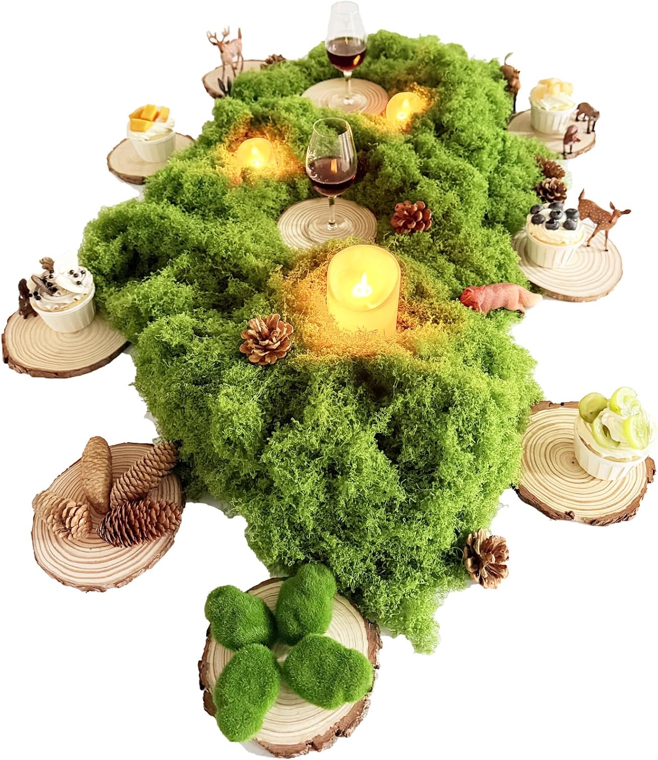 8 Pack Wood Centerpieces for Tables, Woodland Table Centerpieces Set with Wood Slices, Artificial Moss & Moss Stone, Enchanted Forest Decorations, Rustic Wedding Party Decor DIY Craft Kit(5.5-6.0'')
