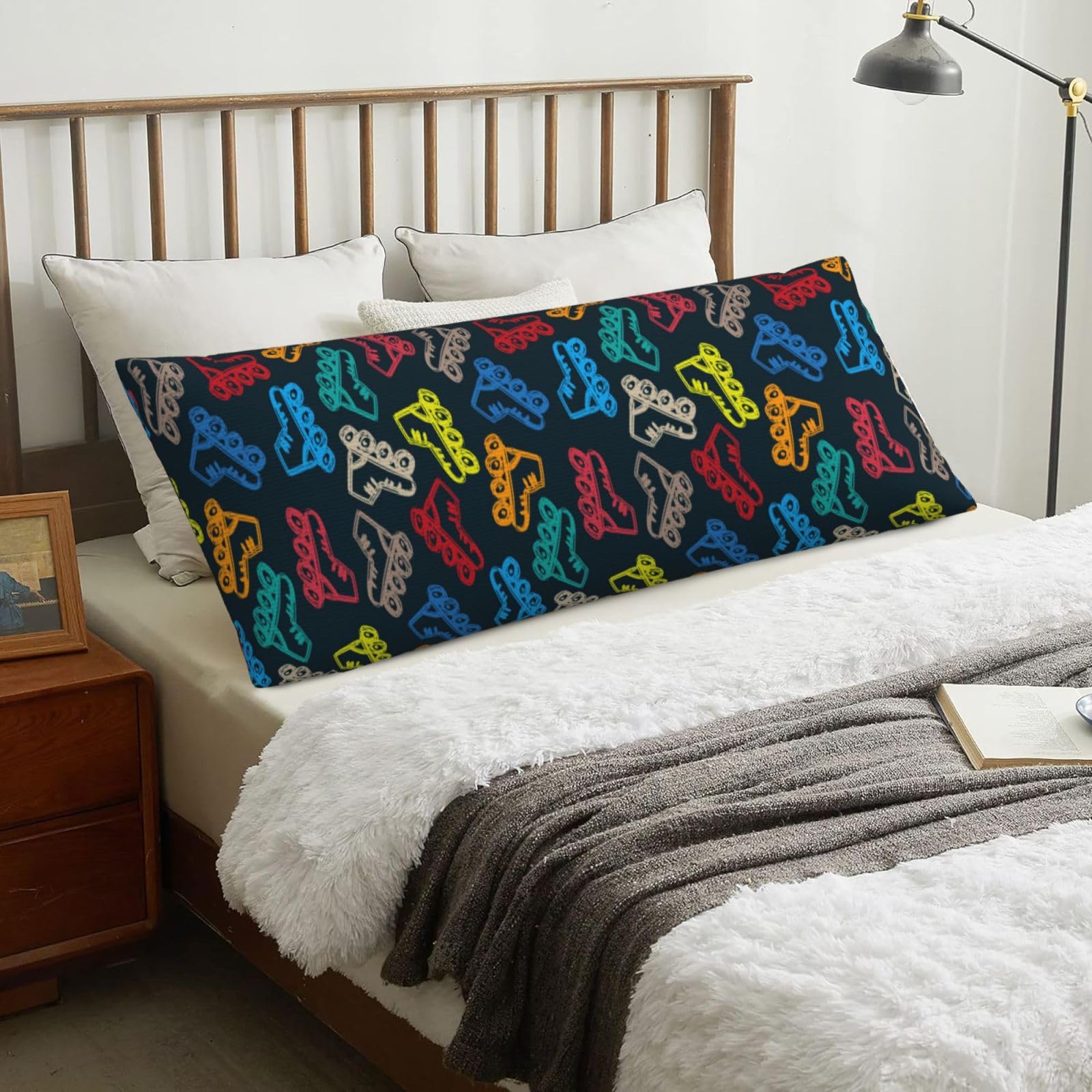 Bright Colorful Skates, Body Pillow Cover with Zipper,Long Body Pillowcase 20 x 60 in