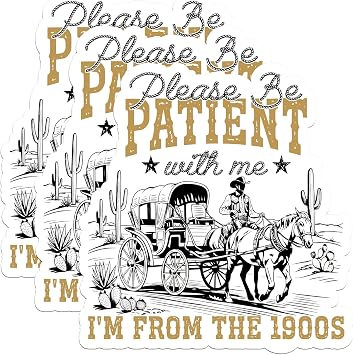 Set of 3 Funny 1900s Stickers 3" Please Be Patient with Me Im from The 1900s Decal, Retro Nostalgic Humor Vinyl Sticker for Laptop, Water Bottle, Tumbler, Car, Toolbox, Hard Hat, Phone Case, Gift