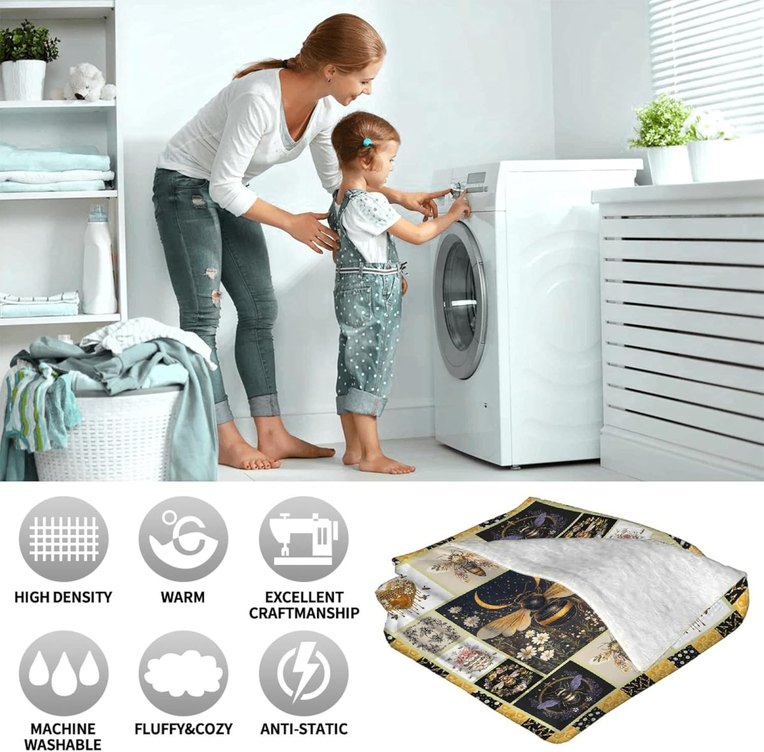 Bee Throw Blanket is Super Soft and Warm,The Lightweight Flannel Blanket is for All-Season Use 50"x40"for Kids - Image 5