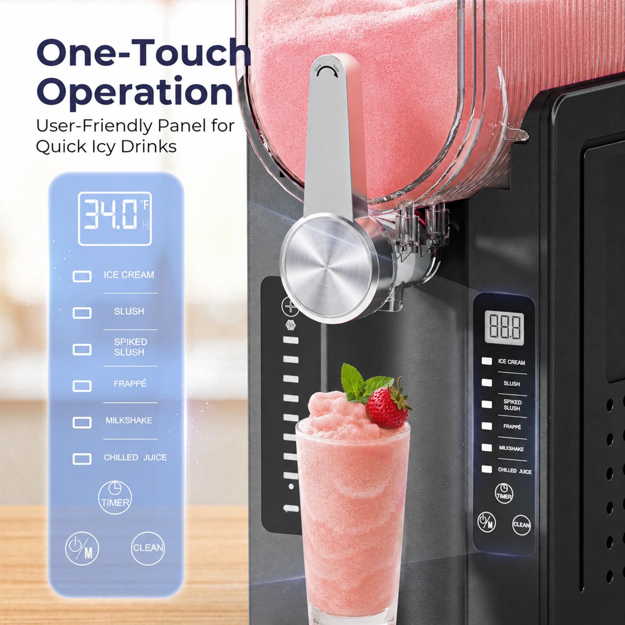 Slushie Machine, nie wymaga lodu, do domu, wyświetlanie temperatury w czasie rzeczywistym, ekspres do mrożonych napojów z 6 zaprogramowanymi programami do lodów, frappés, koktajli mlecznych i innych
