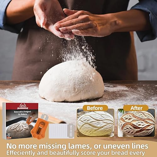 Miniatura 4 de AOWYL Kitchen Herramienta magnética de puntuación de masa coja de pan, con mango de empuje y tirador, cuchillo de pan para puntuación de masa para