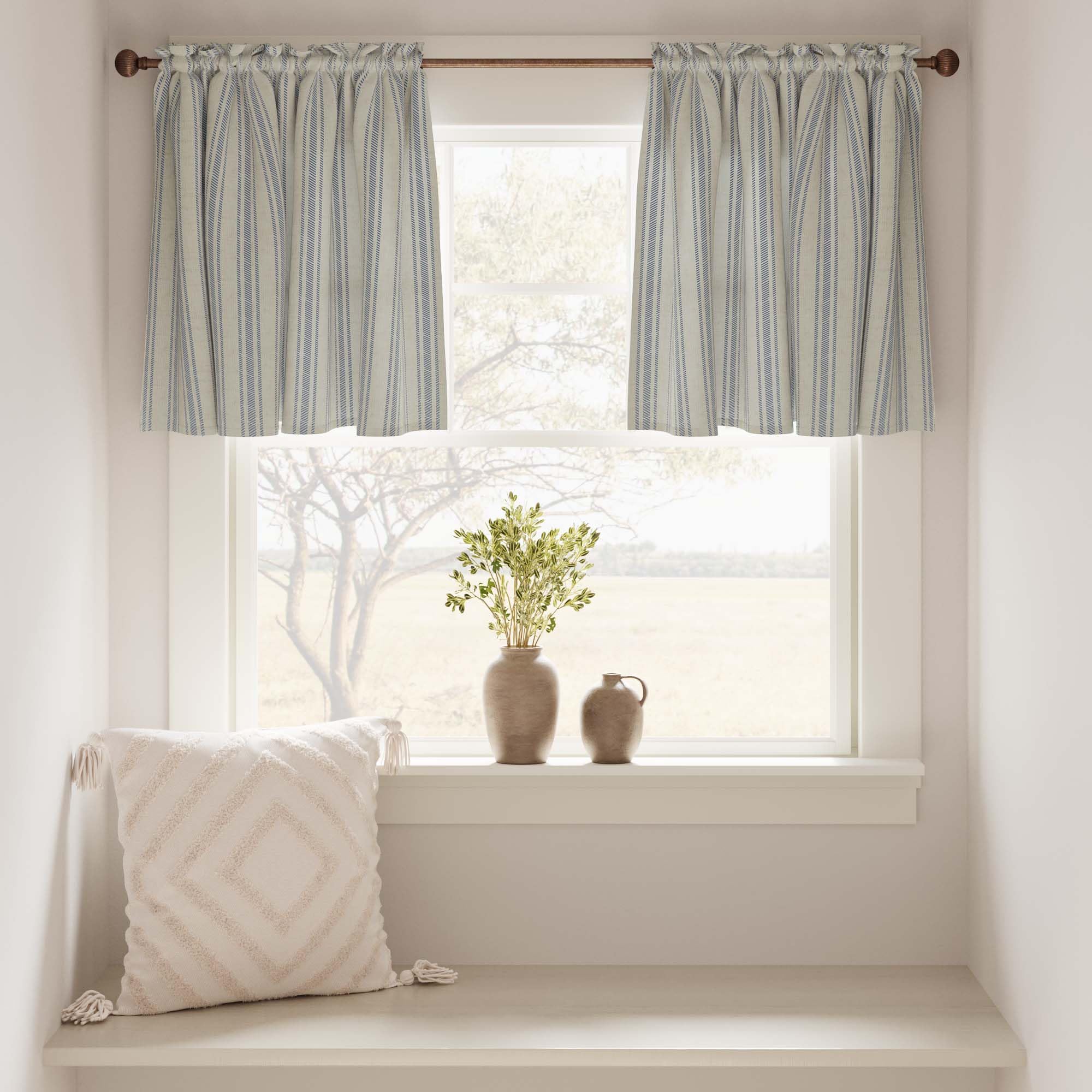 TOPICK Striped Short Curtains for Kitchen Living Room, Bedroom, Bathroom, Cupboard - Image 2