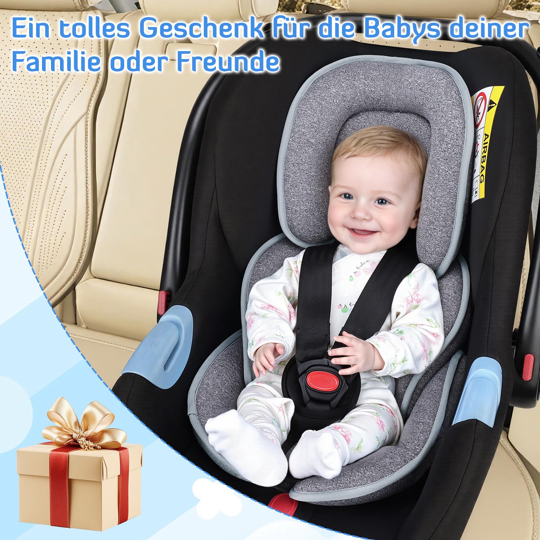 INFANZIA Riduttore per carrozzina e ovetto, seggiolino auto per neonati, cuscino extra morbido per tutte le stagioni, 64 x 39 cm