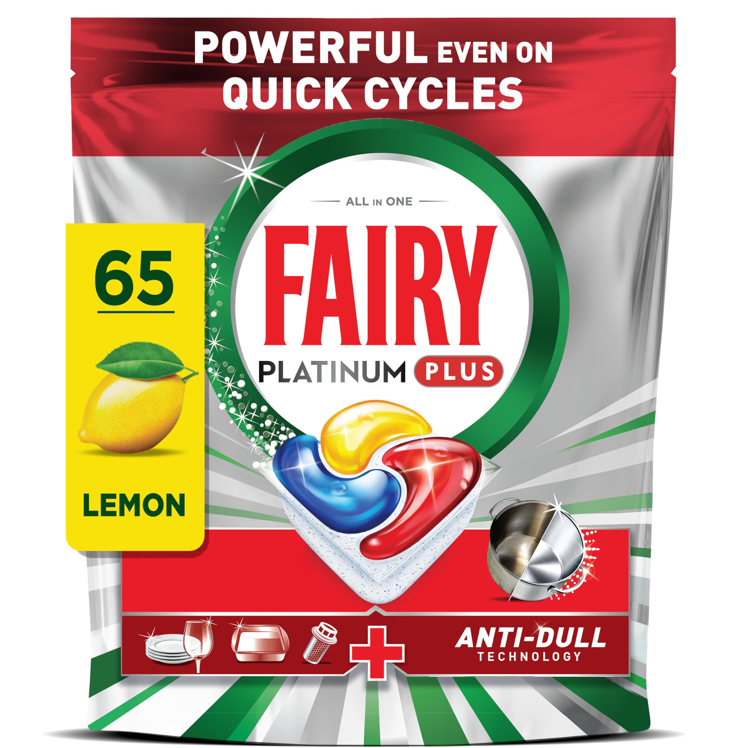 Fairy Platinum Plus Dishwasher Tablets - Anti-Dull - 65 Pack