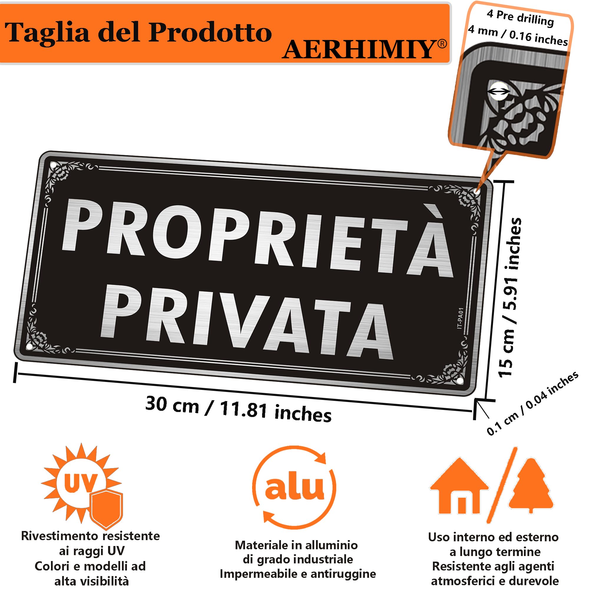 2 Pannelli 'Proprietà Privata Difesa Entrare' In Alluminio Riflettente