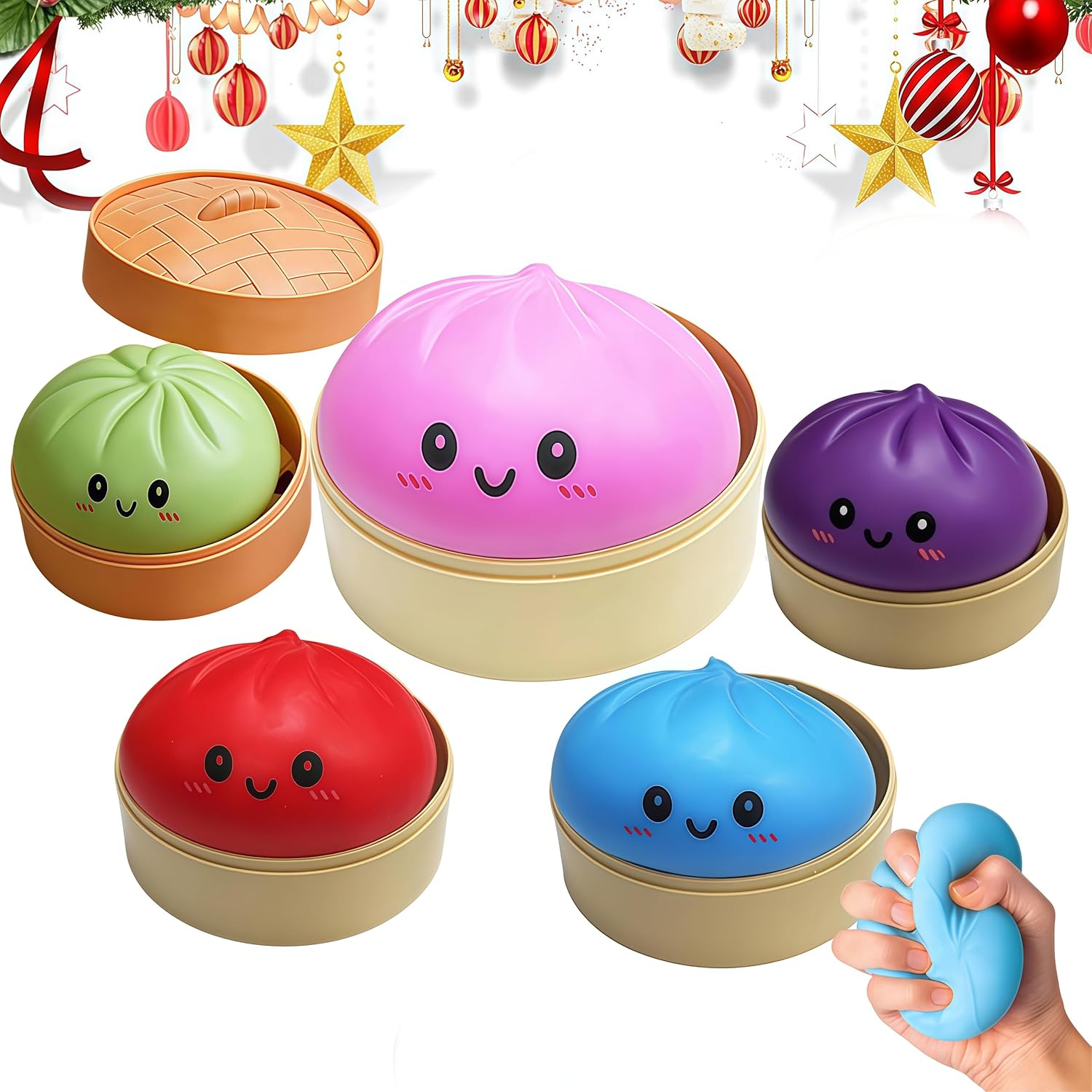 Colorful Giant Glitter Dumpling Squishy Cute Anxiety Relief Fidget Toy Soft Squeeze Decompression Dough for Adults Stretchy Desk Toys Soft Squeeze Decompression Dough Mega Rainbow Dumplings (Pink)