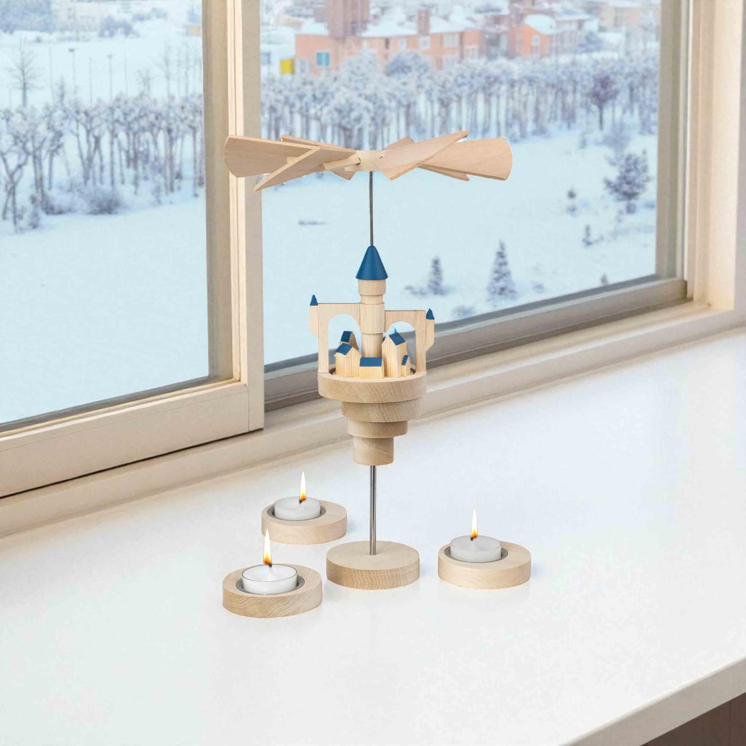 Seiffener Volkskunst Pyramide Luftschloss Stella Blaue Dächer von Schalling