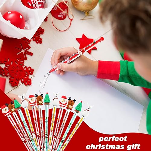 Miniatura 5 de Qilery 24 lápices de Navidad, varios puntos, apilables, para árbol de Navidad, Papá Noel, muñeco de nieve, alce, lápices apilables para niños,