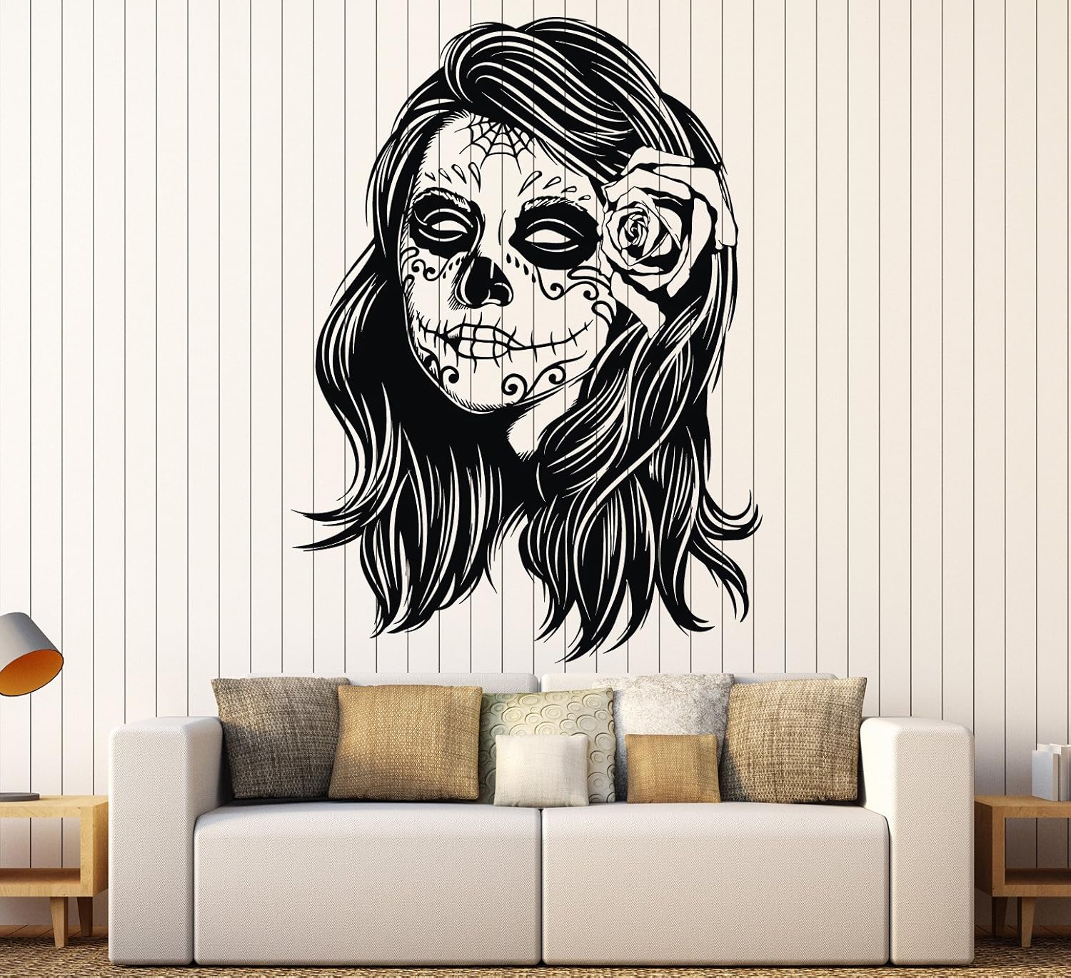 WallStickers4ever Large Vinyl Wall Decal Woman Calaveras Makeup Mexico Day of the Dead Stickers Large Decor (ig4576) Black