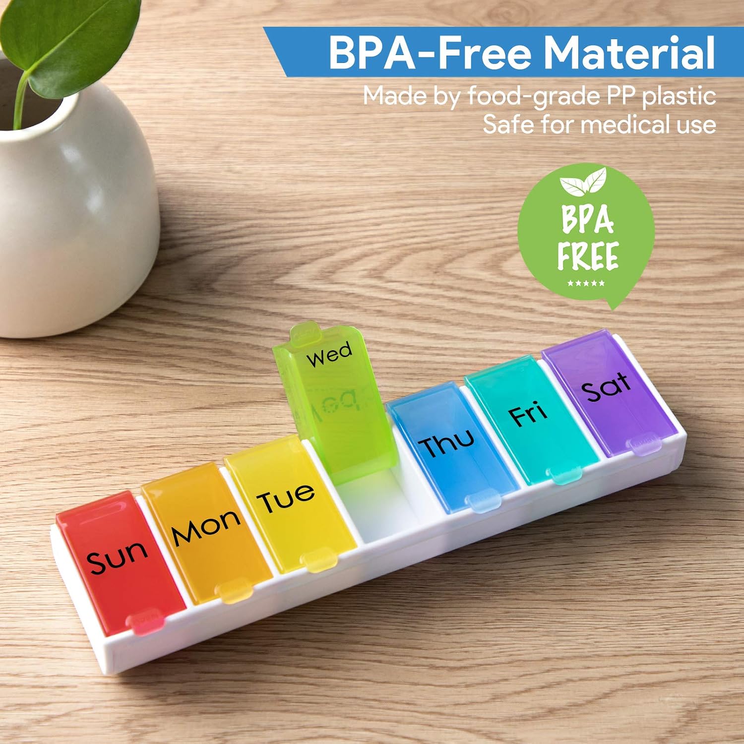 FULLIVE Weekly Pill Organizer, Quick-Refill Daily Pill Case,Upgraded Removable XL Pill Box,7 Day Medicine Organizer for Fish Oil,Capsules,Vitamins and Supplement-Rainbow