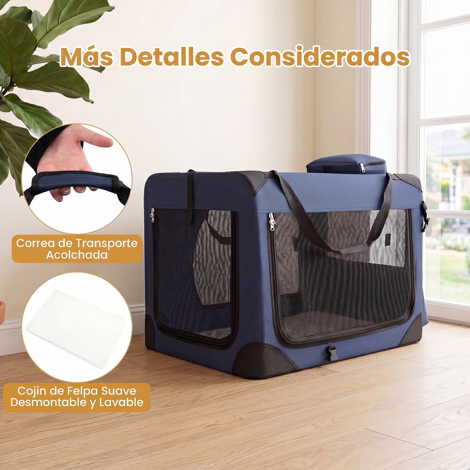 COSTWAY Transportín para Perros Plegable, Bolsa Transporte para Gatos con Ventanas de Malla, 3 Puertas y Bolsillos Extraíbles, Portador de Viaje para Mascotas Interior y Exterior (Azul,Large)