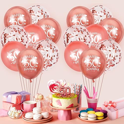 Miniatura 2 de RUMIA 15 globos de oro rosa para cumpleaños número 50, decoraciones de fiesta de feliz cumpleaños 50, unisex para adultos