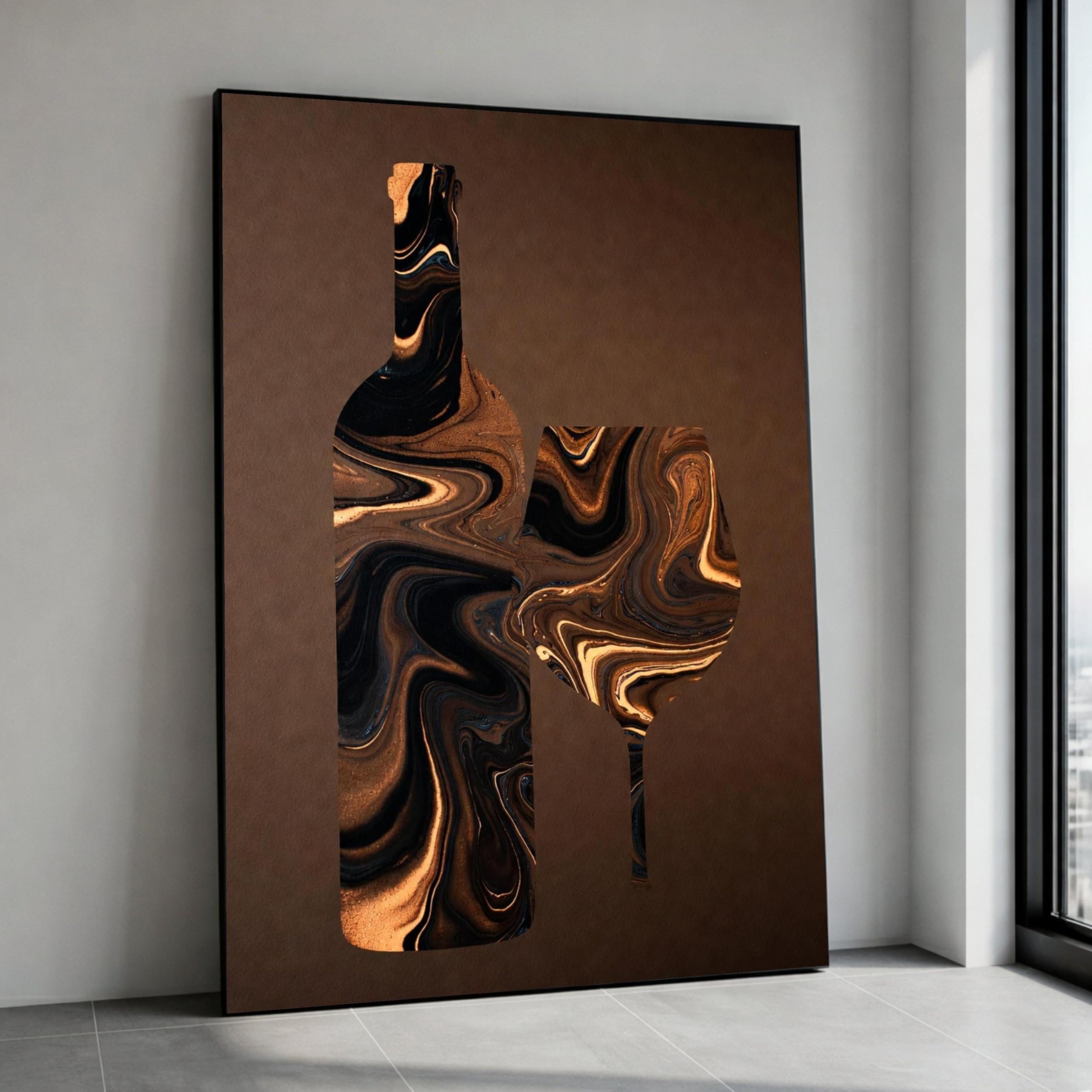 Impression d'art bouteille de vin tableau marbre marron cuisine - 8