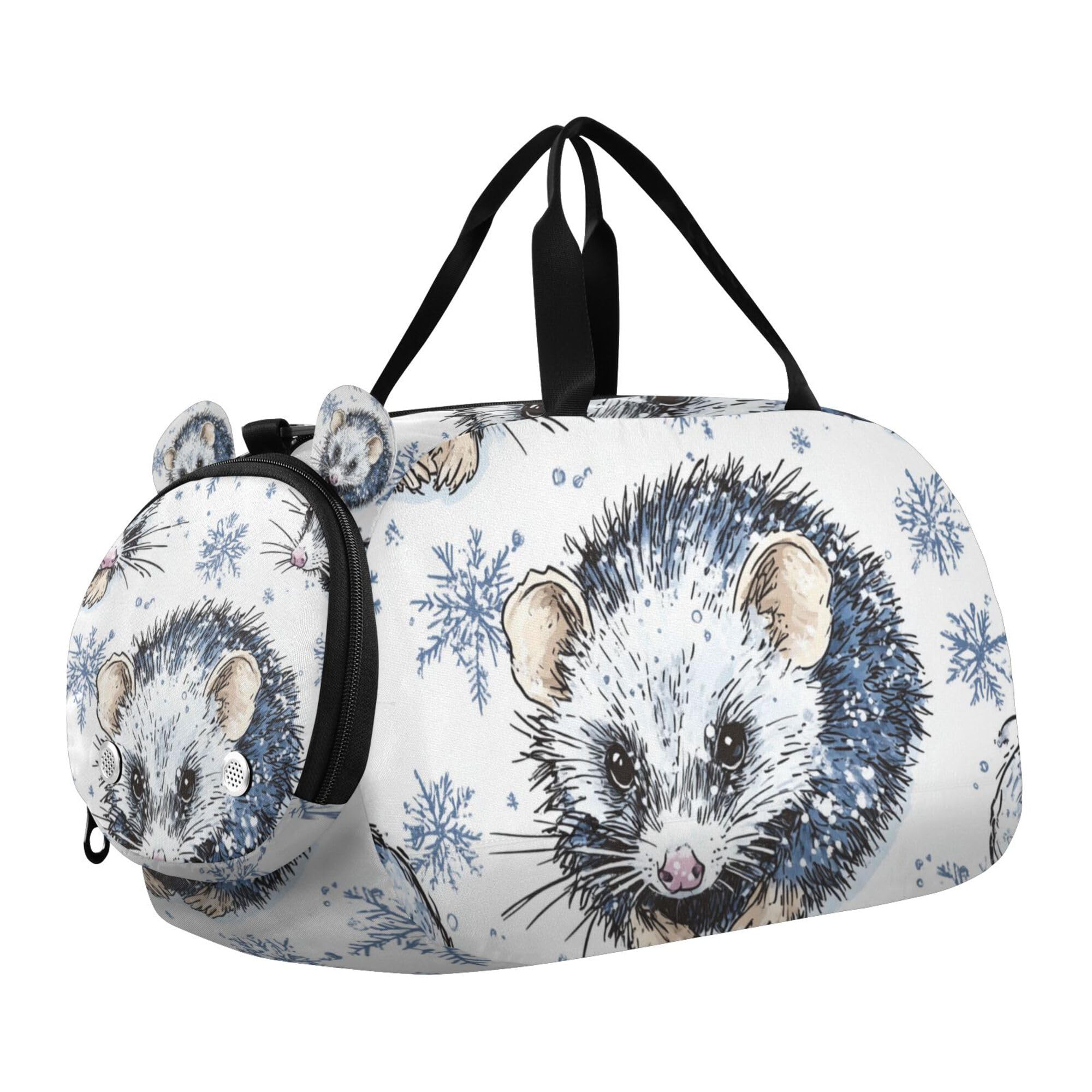 Glaphy Opossum Snowflakes White Duffle Bag for Toddler Boys Girls, Gym Sports Bag with Shoe Compartments, Kids Travel Overnight Weekender Shoulder Bag