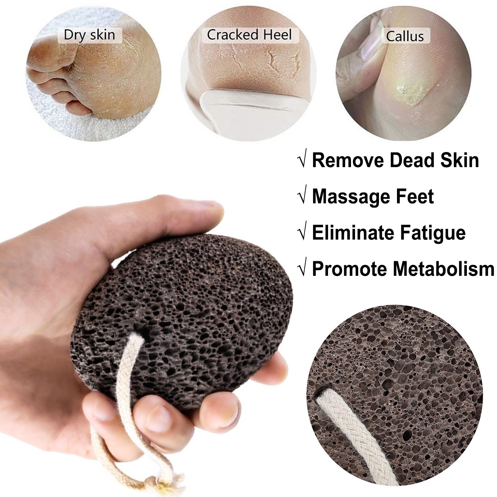 PHOGARY Piedra pómez natural para pies, 1 pieza herramientas de pedicura de lava, removedor de callos de piel dura para pies y manos, exfoliación natural para eliminar la piel muerta(Negro)