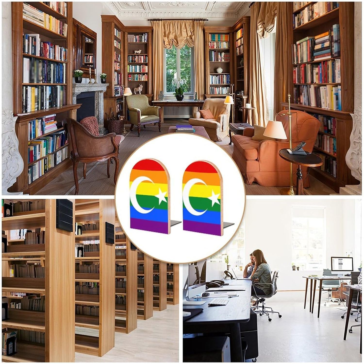 Turkish Gay Proud Flag Cute Wood Book Ends Decorative Bookends 1 Pair Non-Skid for Shelves Home Office 7 X 5 Inch