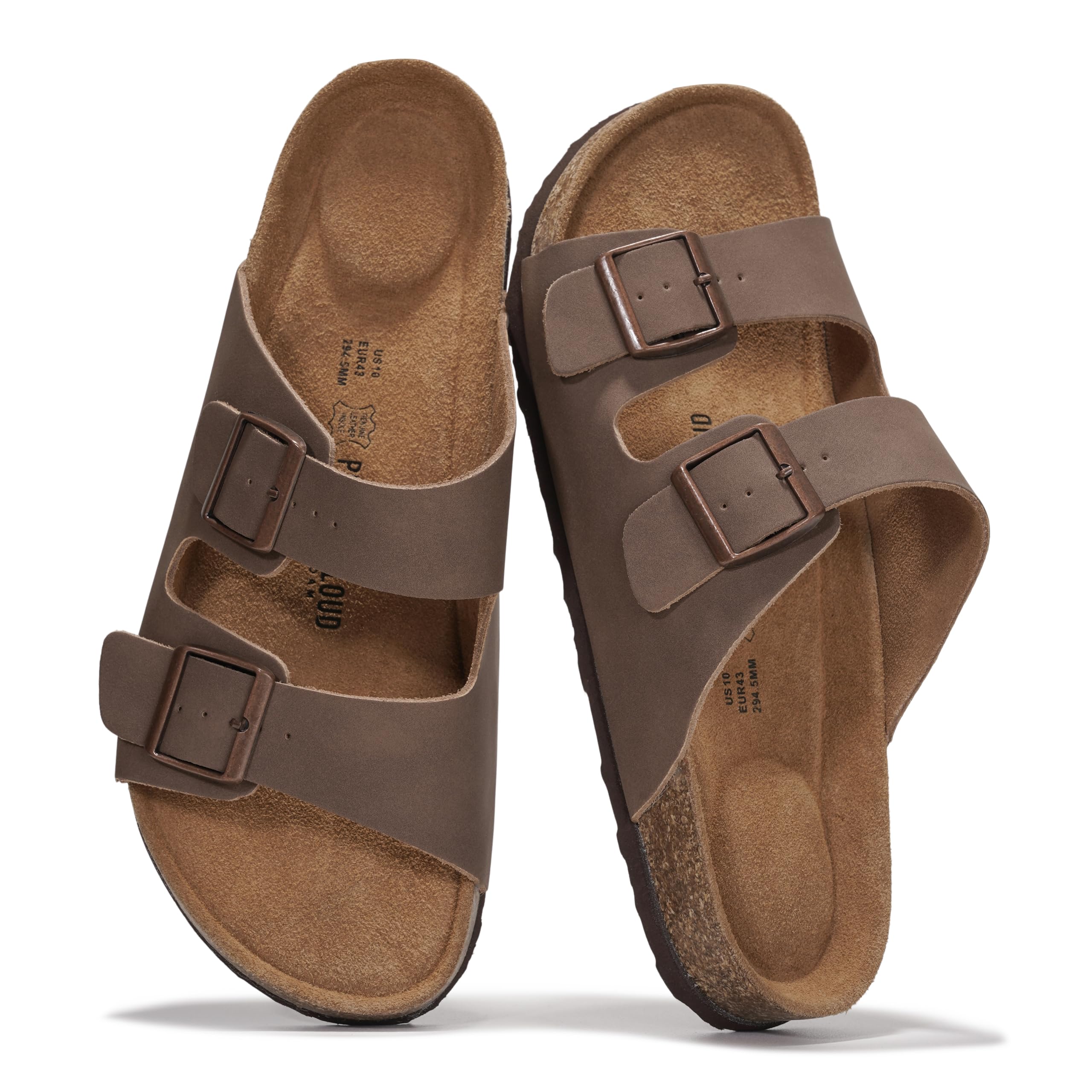 Project Cloud 100% Genuine Leather Mens Sandals - Memory Foam Insole & Cork Footbed Slides for Men Footwear - Non-Slip Summer Sandals for Men &