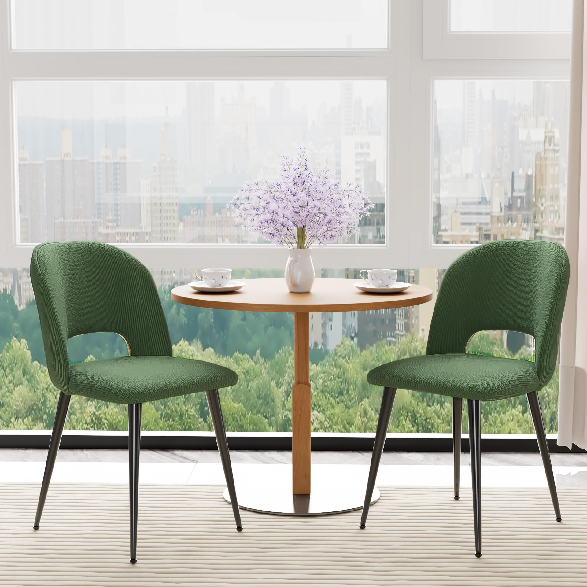 Lot de 2 Chaises Salle à Manger, Chaises de Cuisine Rembourrées avec Dossier Doux, Pieds Réglables en Métal, Chaises pour Cuisine Salon Chambre Bureau, Vert
