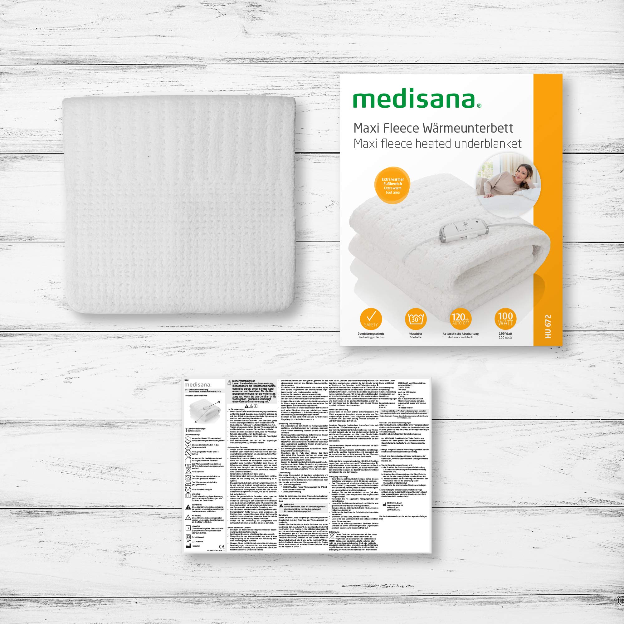 Medisana HU 672 Puszysty podgrzewany koc pod materac, 150 x 80 cm, automatyczne wyłączanie, ochrona przed przegrzaniem, 4 ustawienia temperatury, możliwość prania