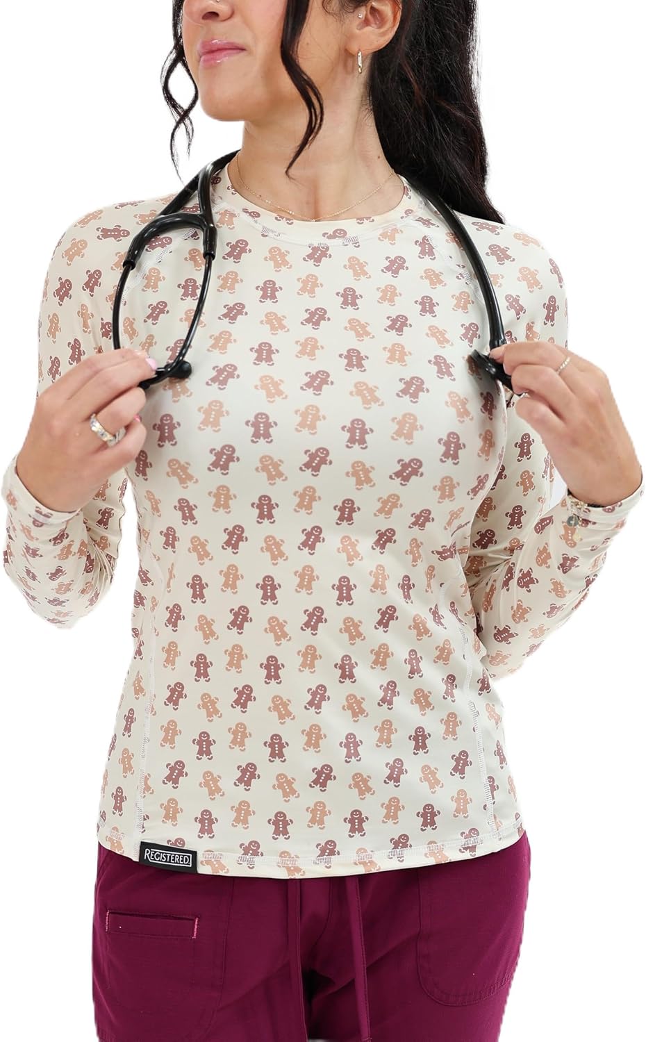 Women’s Athletic Underscrub Top – Long Sleeve, Base Layer, Multicolor Designs, Breathable, Stretch Fabric.