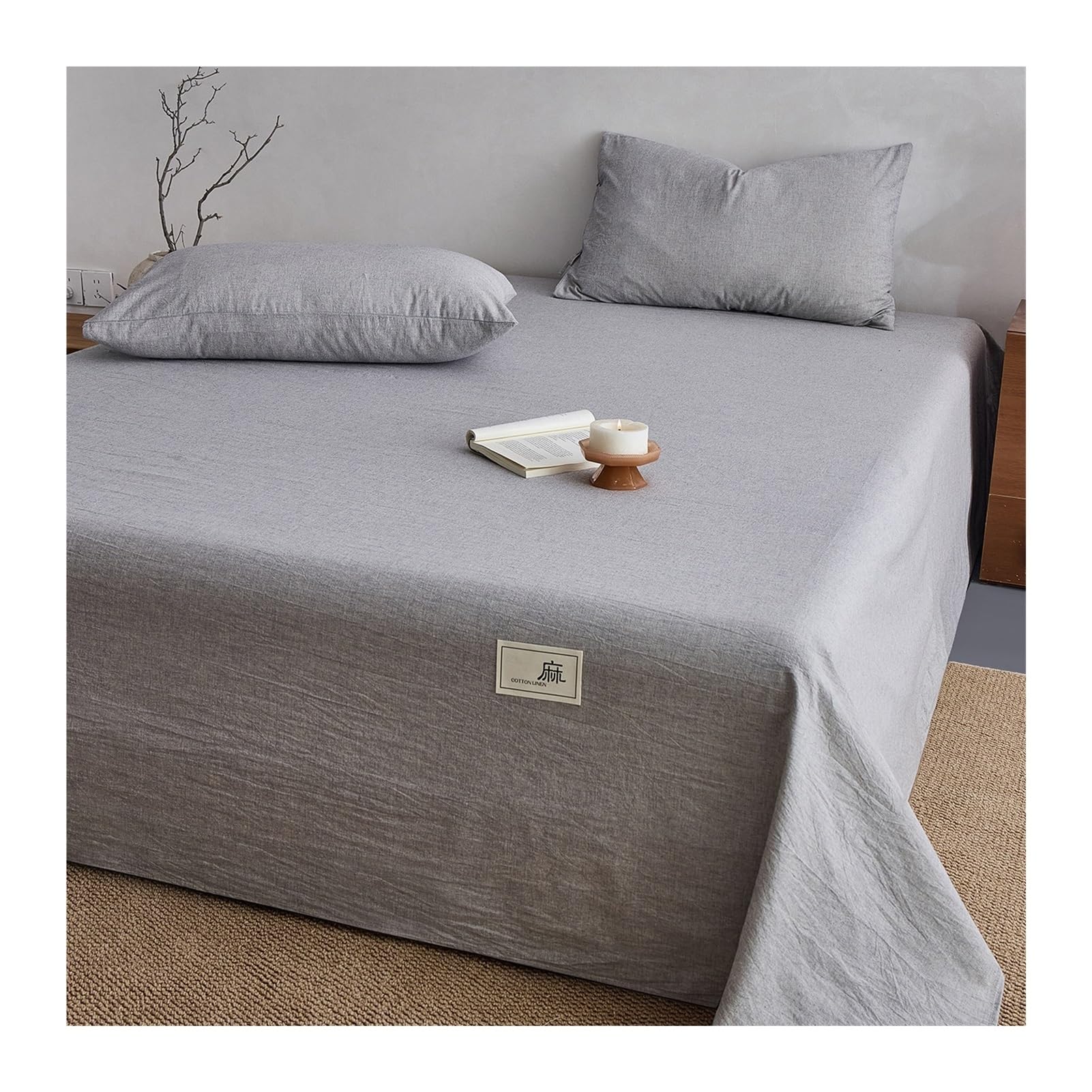 GBHMJU 100% Cotton Linen Flat Sheet A Class Soft Top Sheet for Sensitive Skin(Blue,230x250cm+48x74cm x2)