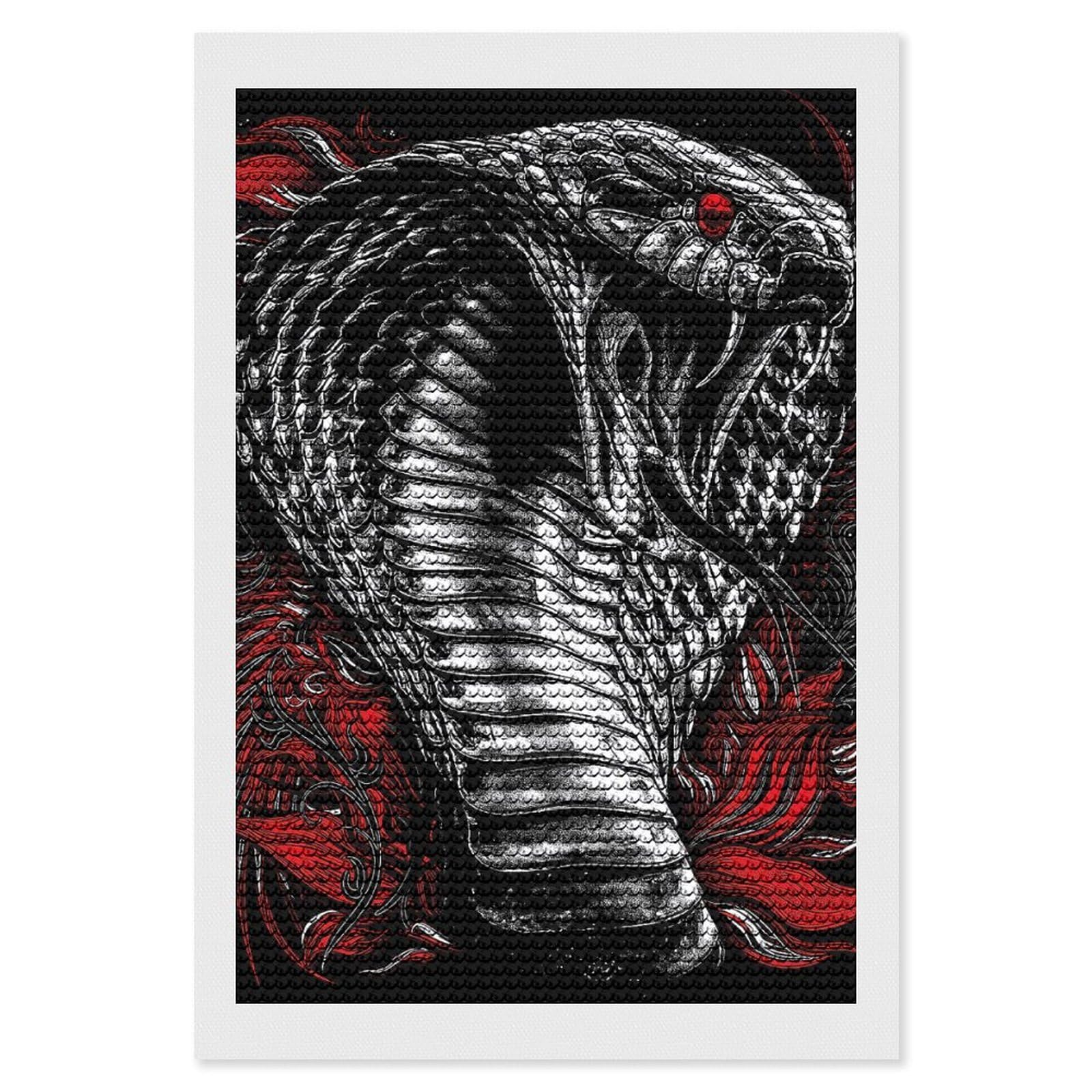 Junmoney Cobra DIY Diamond Art Canvas Kit 8"x12", for Teens, Finish and Display, Holiday Gift Idea, Vintage Style Decor