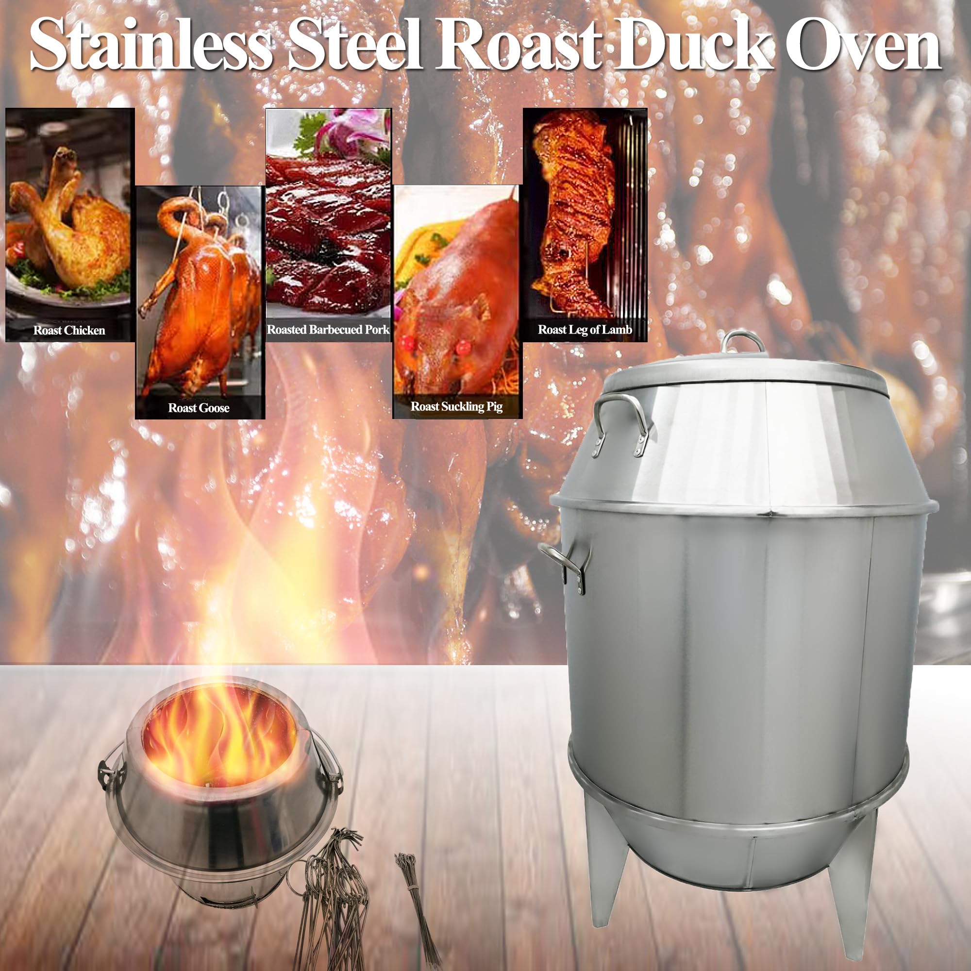 HQHAOTWU Charcoal Chicken Duck Roaster - Stainless Steel Grill & Roasting Machine for Duck, Turkey & More - 80CM Width