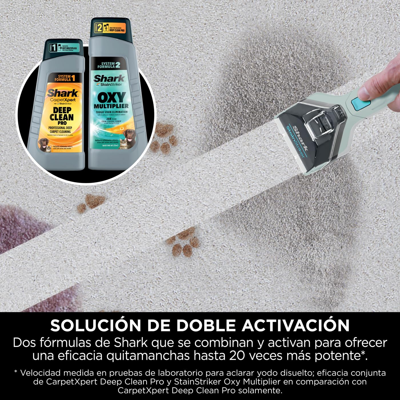 Shark StainStriker, Limpiador de Manchas con 5 Accesorios, 450W, PX200EUCP | Minicepillo para Pelo de Mascotas, Boquilla Estrecha, Tubo de Limpieza, 2 Soluciones de Limpieza Incluidas, Ligero, Gris