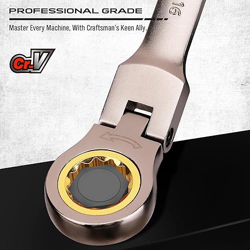 Miniatura 2 de Juego de llaves combinadas de trinquete SAE de cabeza flexible de 9 piezas, engranaje de 72 dientes de alta calidad, cromado vanadio, niquelado con