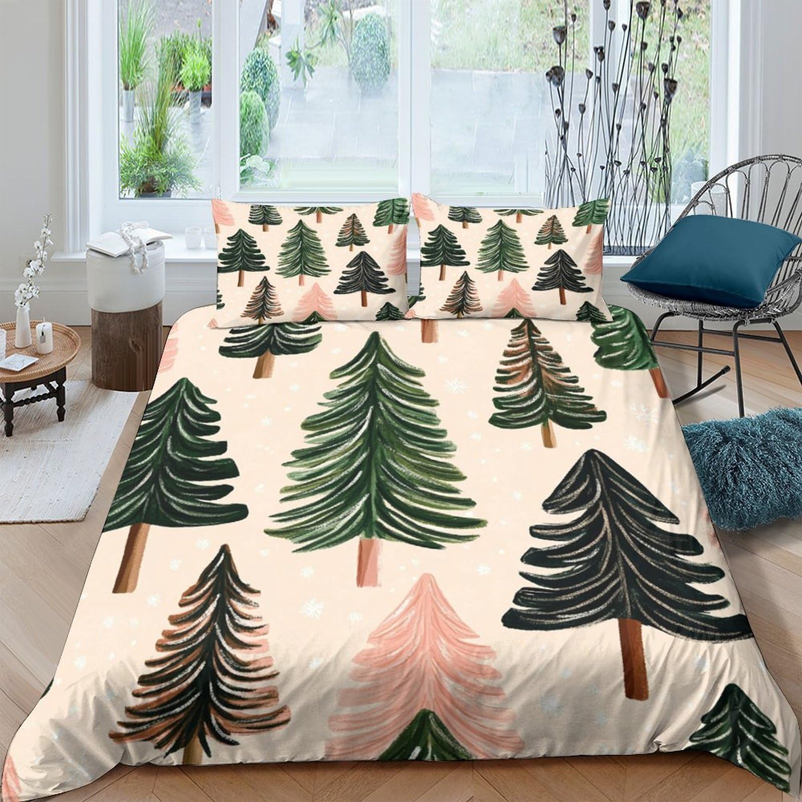 Ctjqhvkz Style-9 3D Printed Pine Forest Fitted Sheet Microfiber Soft Breathable Christmas Tree Bed Cover For Bedroom Dorm Decor Single（135X200cm）