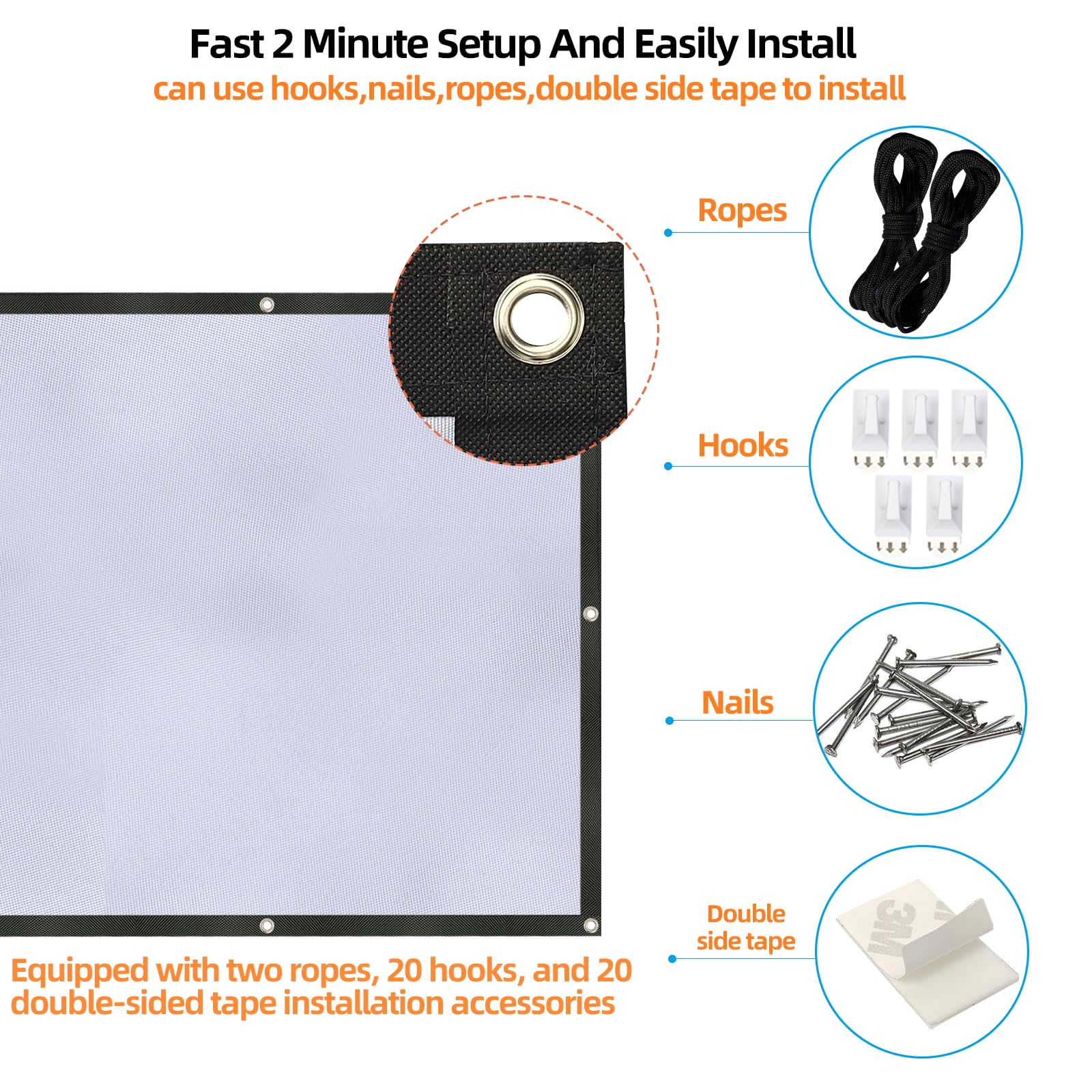 Solarsea 150-Inch Foldable Portable Projector Screen,Thicker 16:9 Indoor/Outdoor Movie Screen?Projector Screen - for Classroom, Party, Home, Office