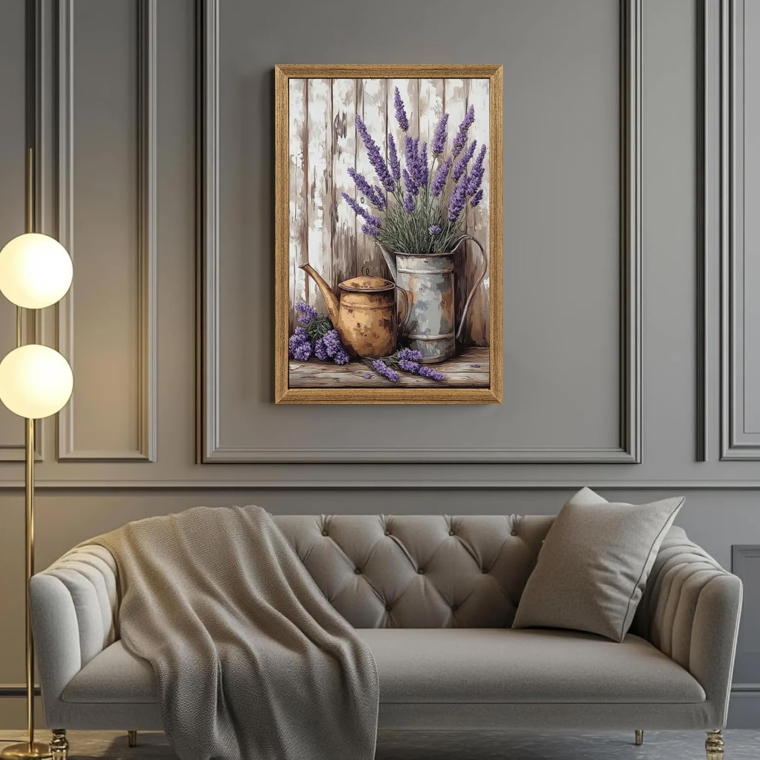 FWAHREN Vintage Lavender Flower Framed Canvas Wall Art, Modern Farmhouse Pictures Prints Artwork, Rustic Cottage Country Floral Paintings Wall Decor for Living Room Bedroom Bathroom Kitchen, 12x16in