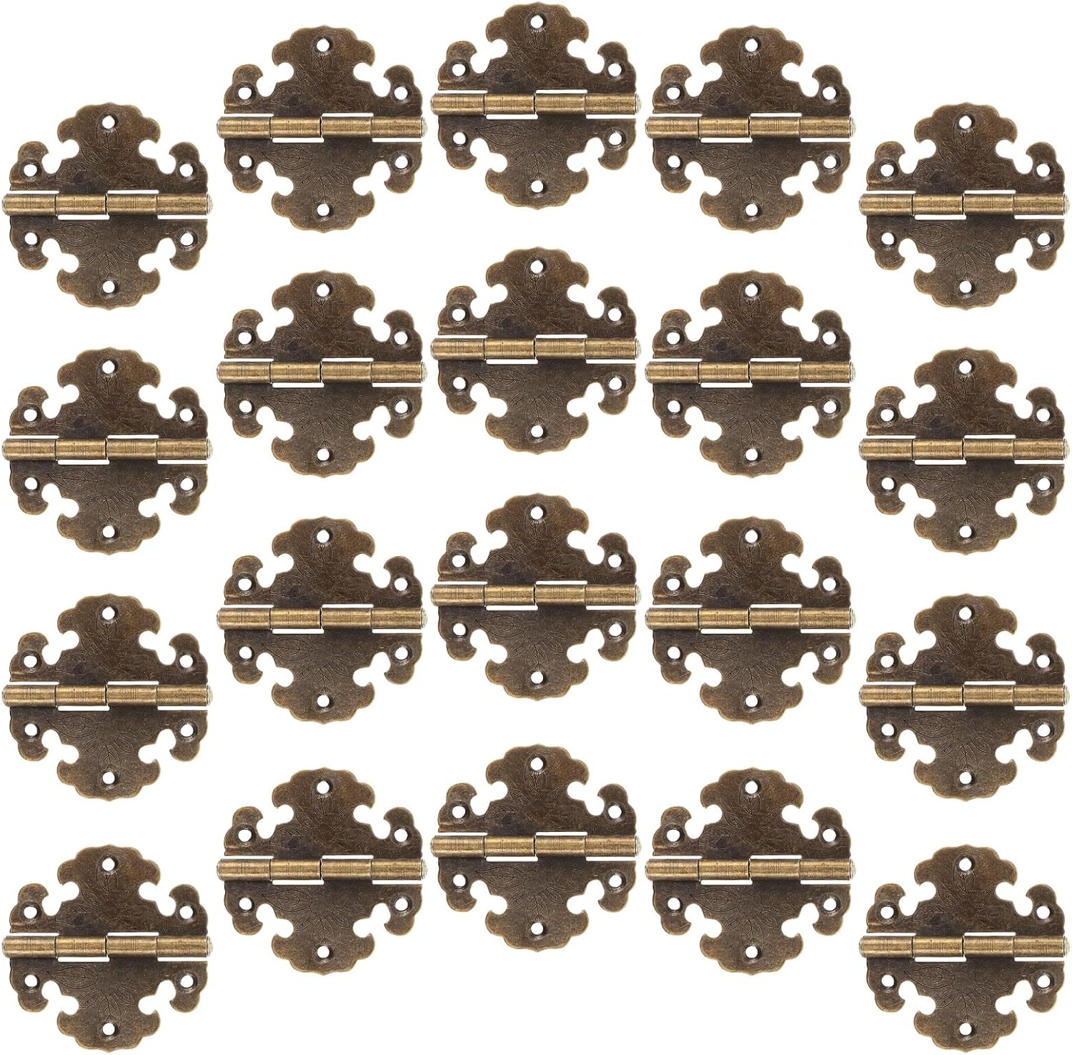 ABOOFAN 20pcs Vintage Bronze Cabinet Door Hinges Retro Decorative Chest Hinges for Wooden Jewelry Box Wardrobe Furniture Hardware