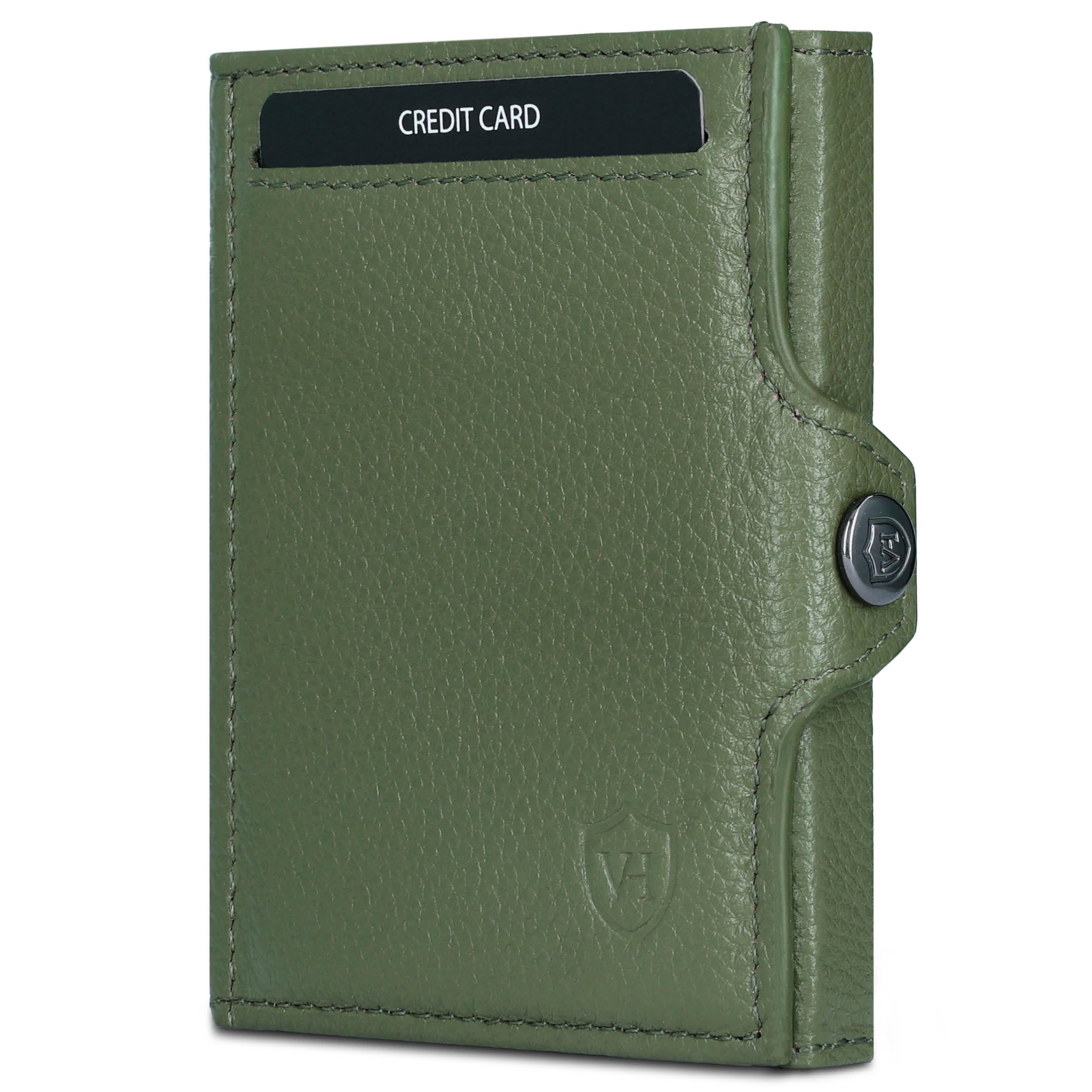 VON HEESEN Slim Wallet mit XL Münzfach & RFID-Schutz - Mini Geldbörse Herren & Damen - Kartenetui Geldklammer Kreditkartenetui - Portmonee Geldbeutel Portemonnaie klein (Grün)
