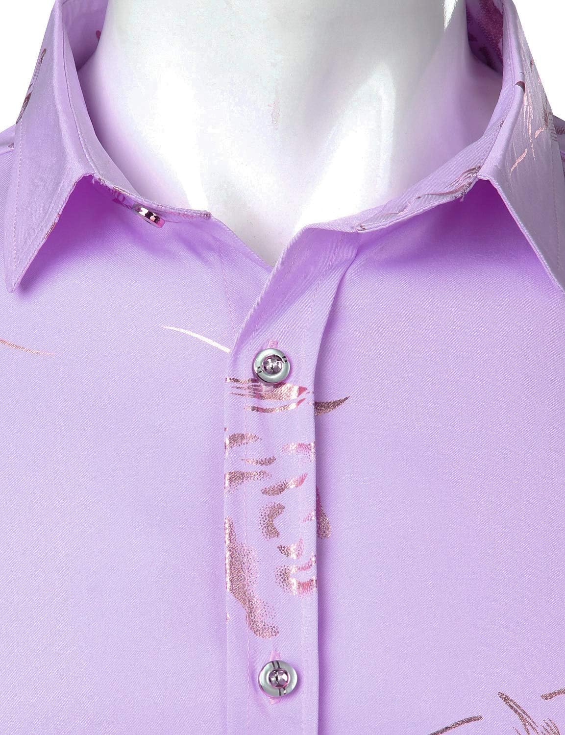 ZEROYAA Men's Gold Rose Print Slim Fit Dress Shirt - Long Sleeve Prom & Party Shirt, Purple, Medium - View #7