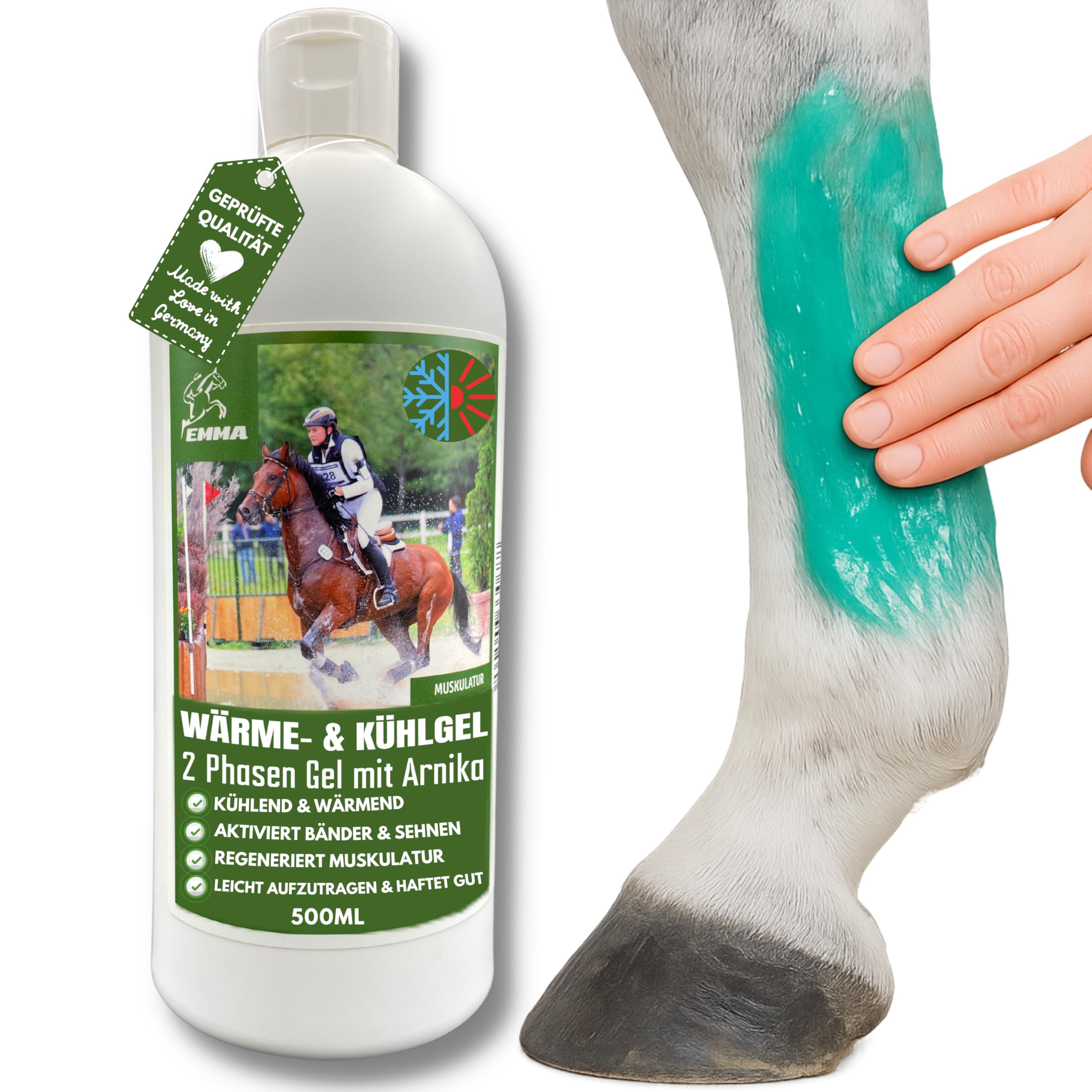 Baume de cheval rafraîchissant 500ml Gel à l'arnica Gel extra fort I Horse Balm Tendons, ligaments & muscles I Pommade pour chevaux à l'arnica Crème Gel de massage pour les muscles pour cheval chien