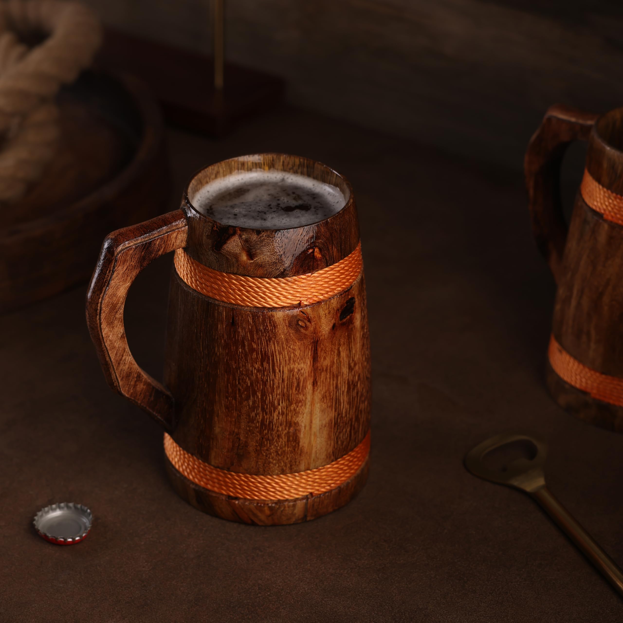 GoCraft Tasse à bière en bois faite à la main | Tasses de camping de voyage en plein air pour homme | Tasse à thé et café avec poignée | Chope artisanale