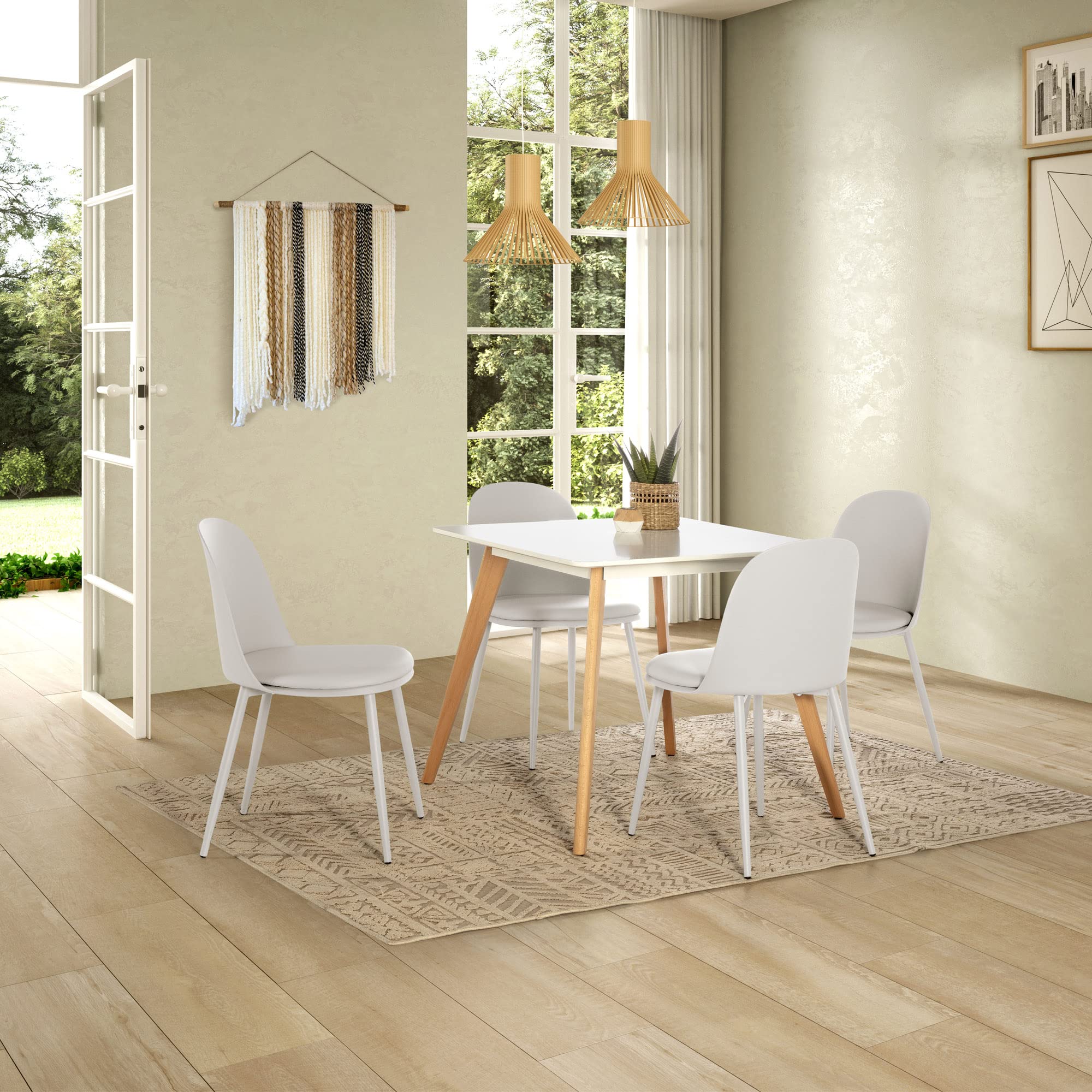 HOMN LIVING Mesa de Comedor Aroa 80x80 cm Blanco, Patas de Madera de Haya, 80 cm (Ancho) 80 cm (Profundo) 75 cm (Altura)