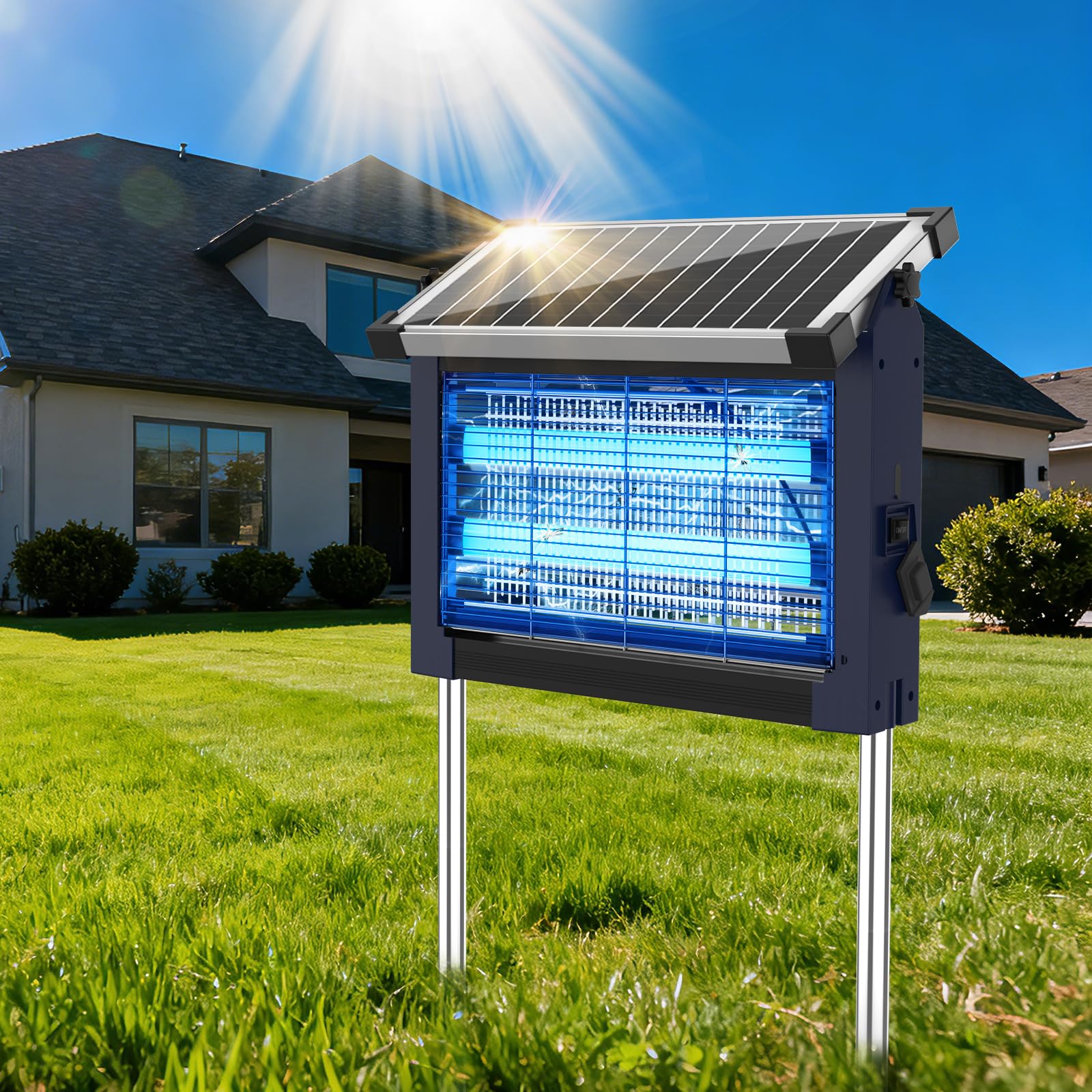 OnBeam Solar Bug Zapper Outdoor, 4500V Mosquito Zapper Fly Trap for Patio