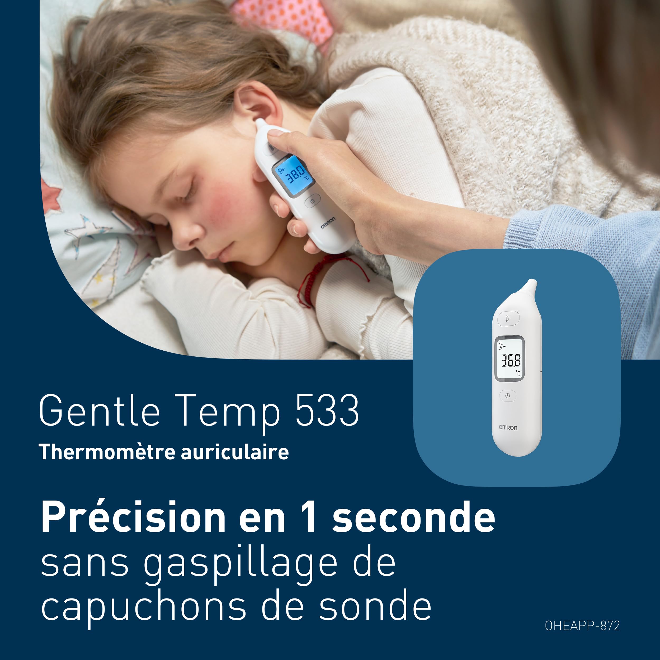 OMRON Gentle Temp 533 – Thermomètre auriculaire infrarouge digital pour Adultes, Enfants et Bébés, Thermomètre électronique avec mesure précise, en 1 seconde – Sans capuchon de sonde – Blanc
