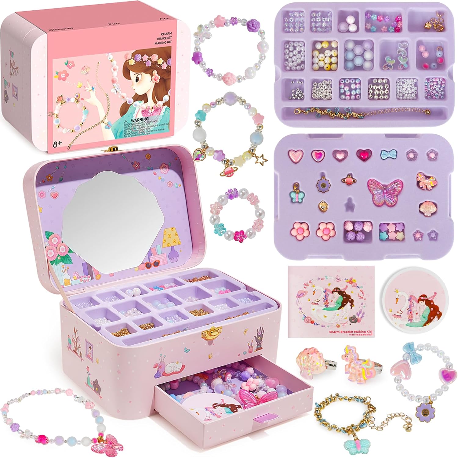 ROOCHKD Bracelet Making Kit, Charm and Breads DIY Necklace Bracelet Jewelry Making and Crafting with Jewelry Box, Girl Toys Party Favors Art Supplies Birthday Exchange Gift for Girls Age 5-12yrs