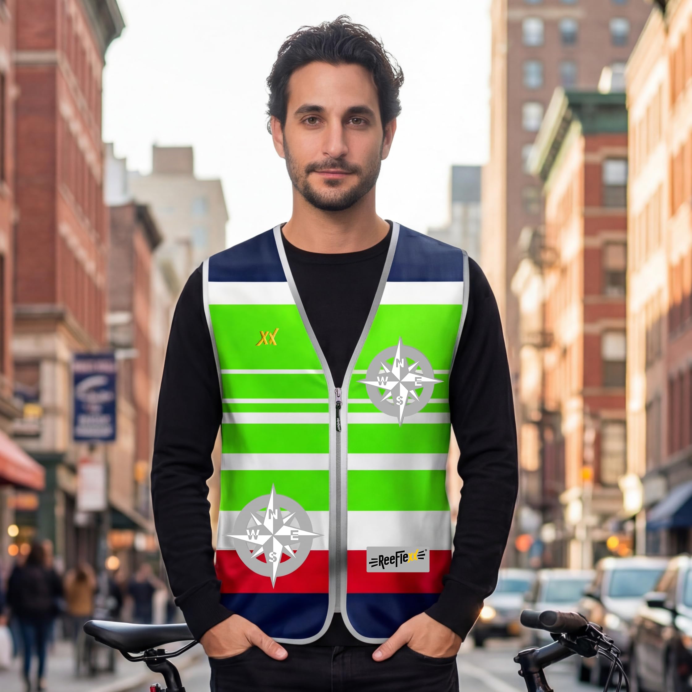 REEFLEXX Gilet da ciclismo da uomo, elegante gilet di sicurezza con colori/motivi accattivanti e forti riflettori, maggiore visibilità nel traffico.