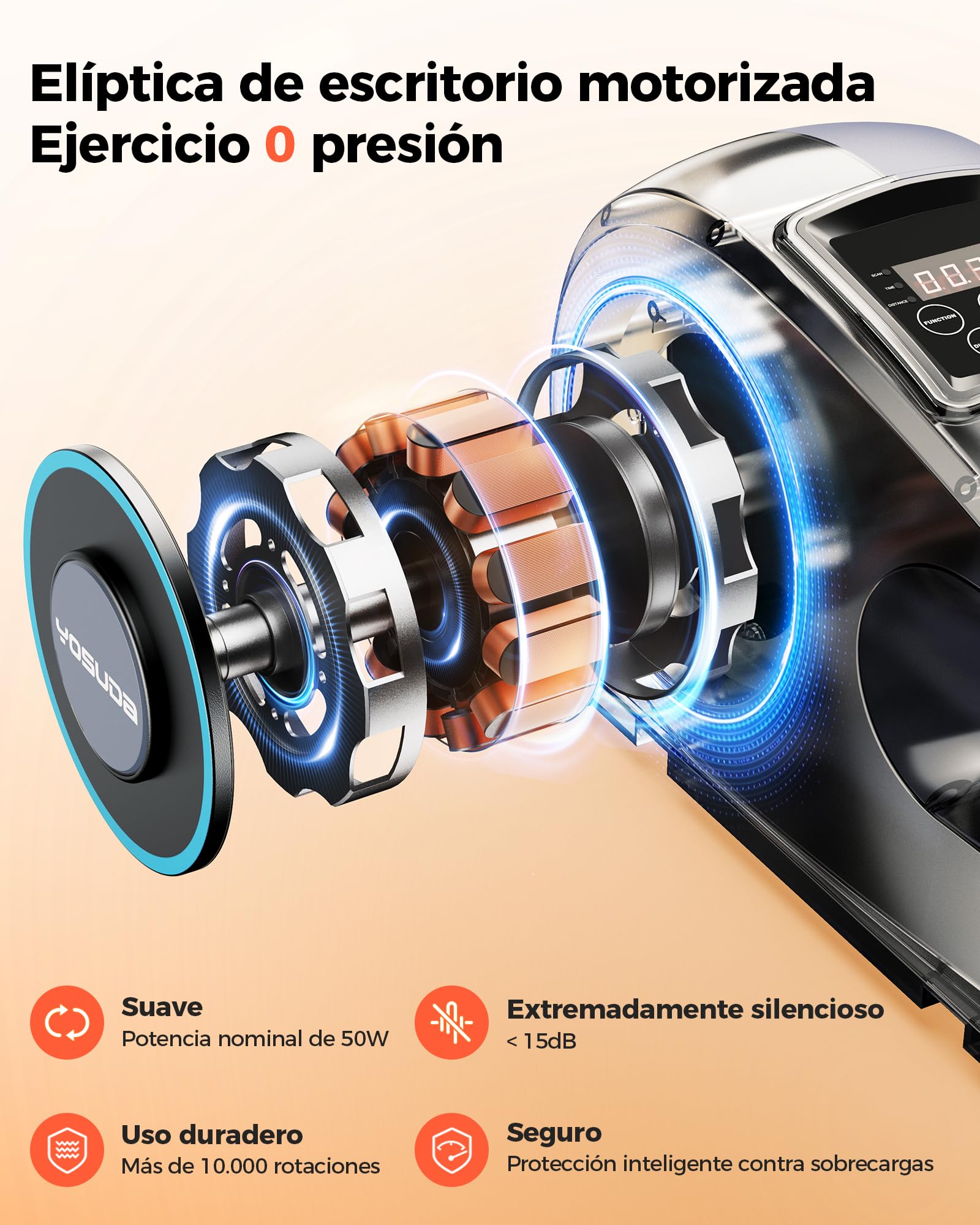 YOSUDA 2026 Mini Eliptica Electrica, Masaje Pies 3D, Pedales Electricos Personas Mayores & Oficina Ultra Silenciosa, 10 Velocidades, Plug & Play para Mayores & Oficina, Pedaleador para Ancianos