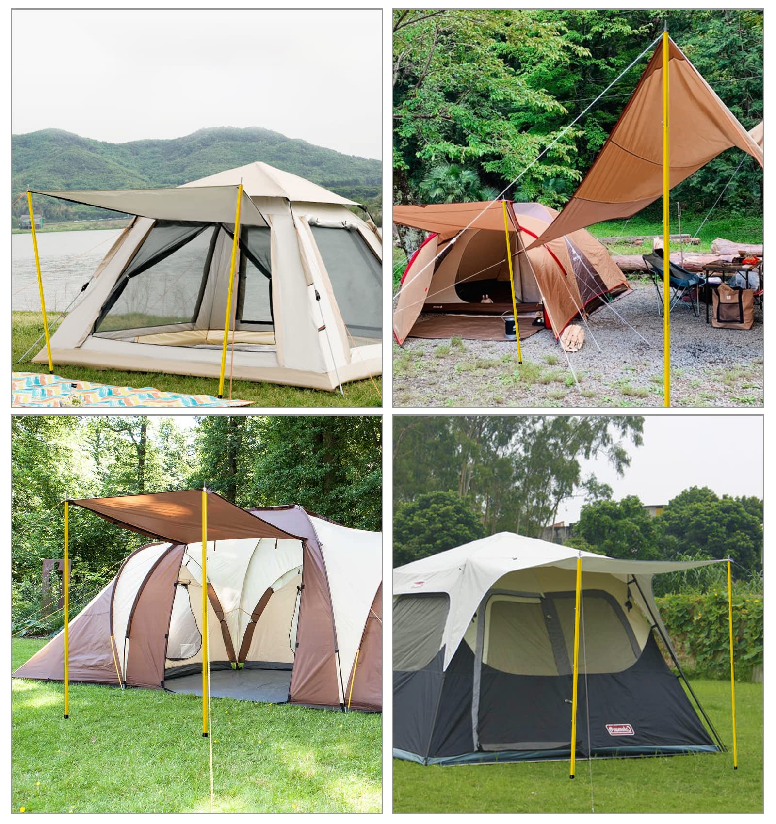 KOMCLUB Lot de 4 poteaux de tente télescopiques en aluminium - Pour les mouches de tente, légères et réglables - 1,9 m