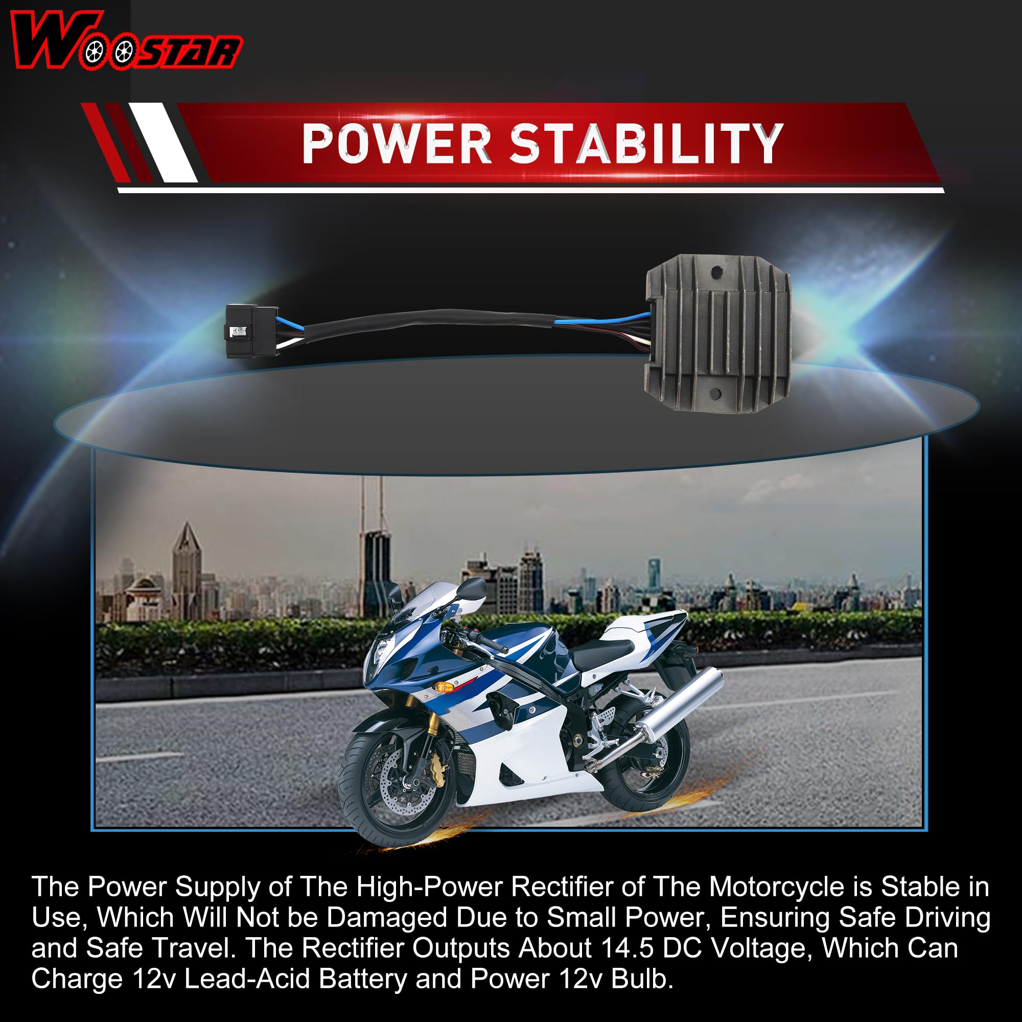 WOOSTAR 6 Fili 12V Raddrizzatore del Regolatore di Tensione Sostituzione per SUZUKI 1996-2005 GSX-R750 1997-2005 GSXR600 2001-2004 GSXR1000