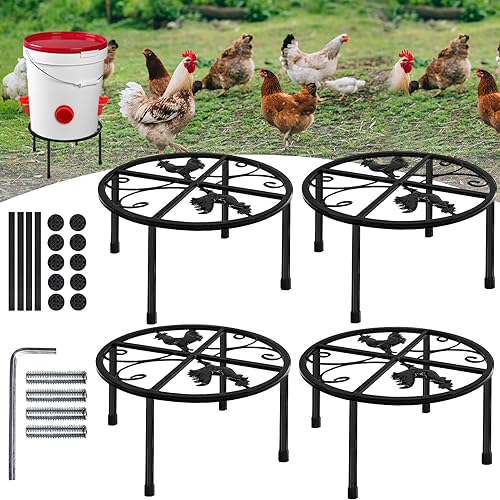 Soporte de metal para comedero de pollo, 4 soportes para comederos de pollo, soporte de hierro con 4 patas, soporte de soporte para alimentador de